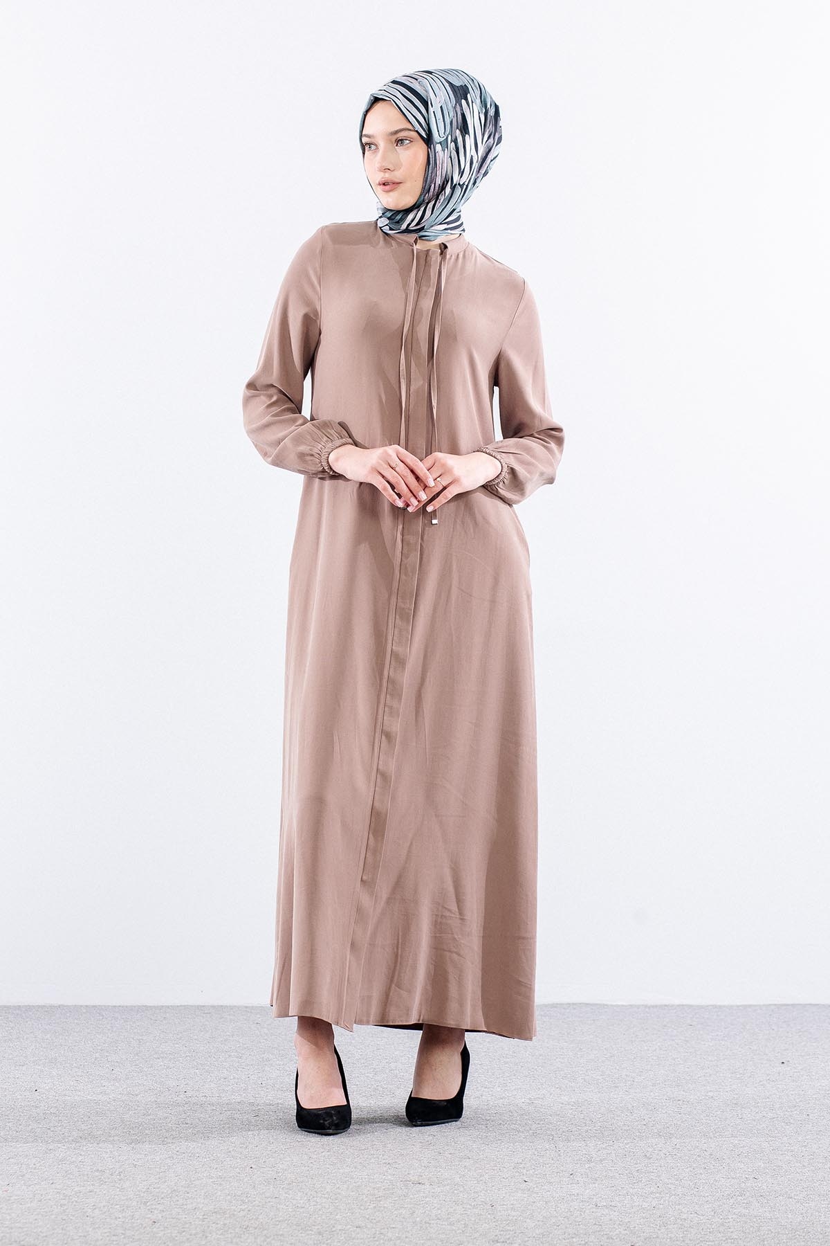 2616 Ferace 42-52 Tencel Duz Ipli - Bej - 2
