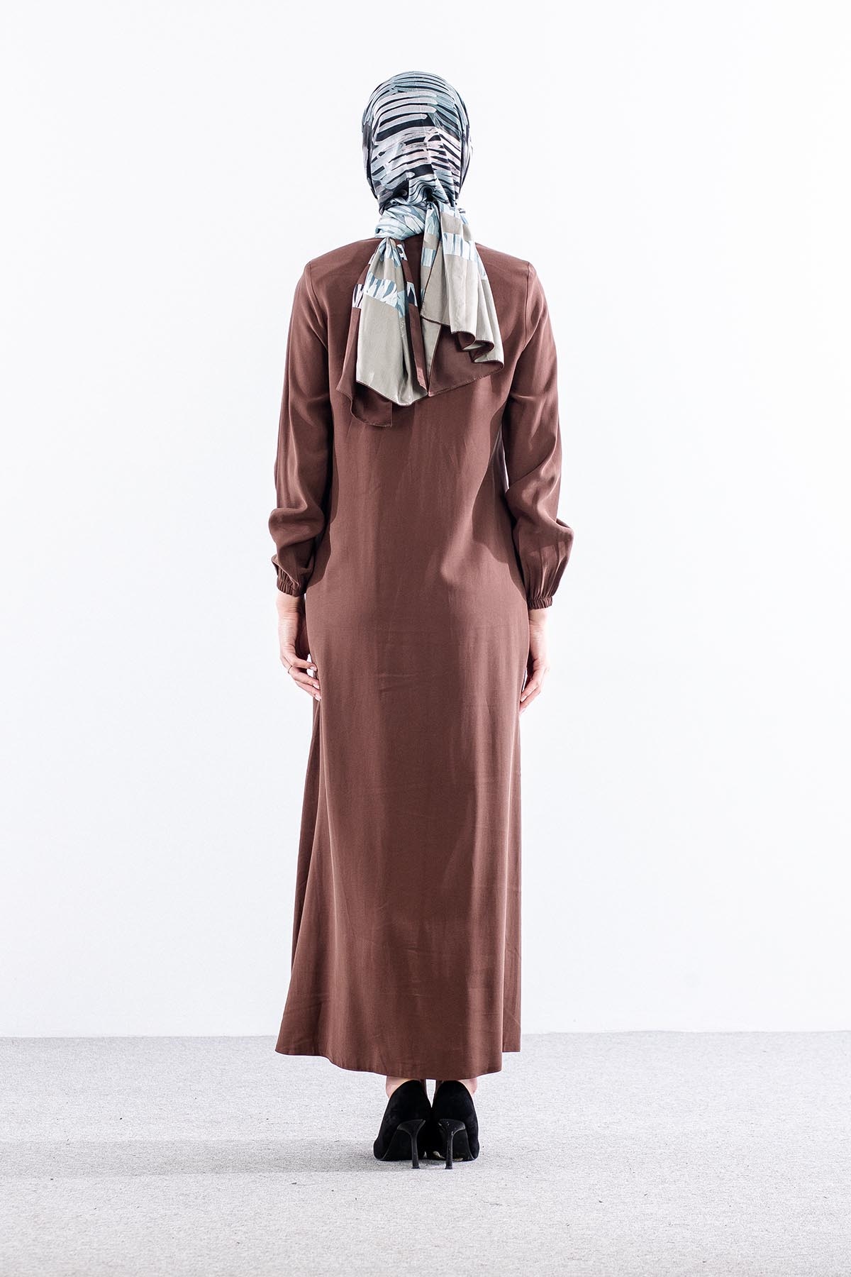 2616 Ferace 42-52 Tencel Duz Ipli - Kahve - 5