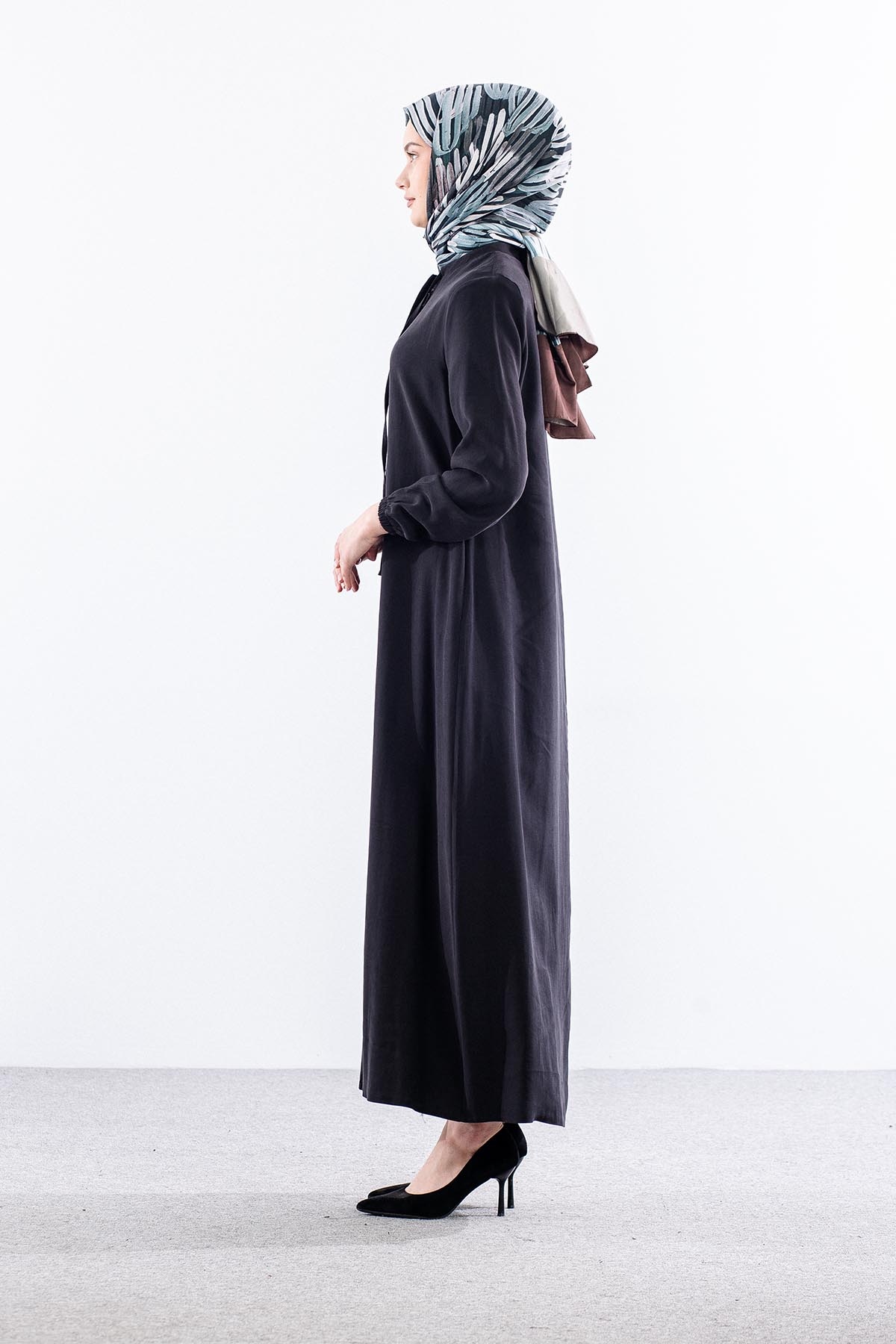 2616 Ferace 42-52 Tencel Duz Ipli - Siyah - 3