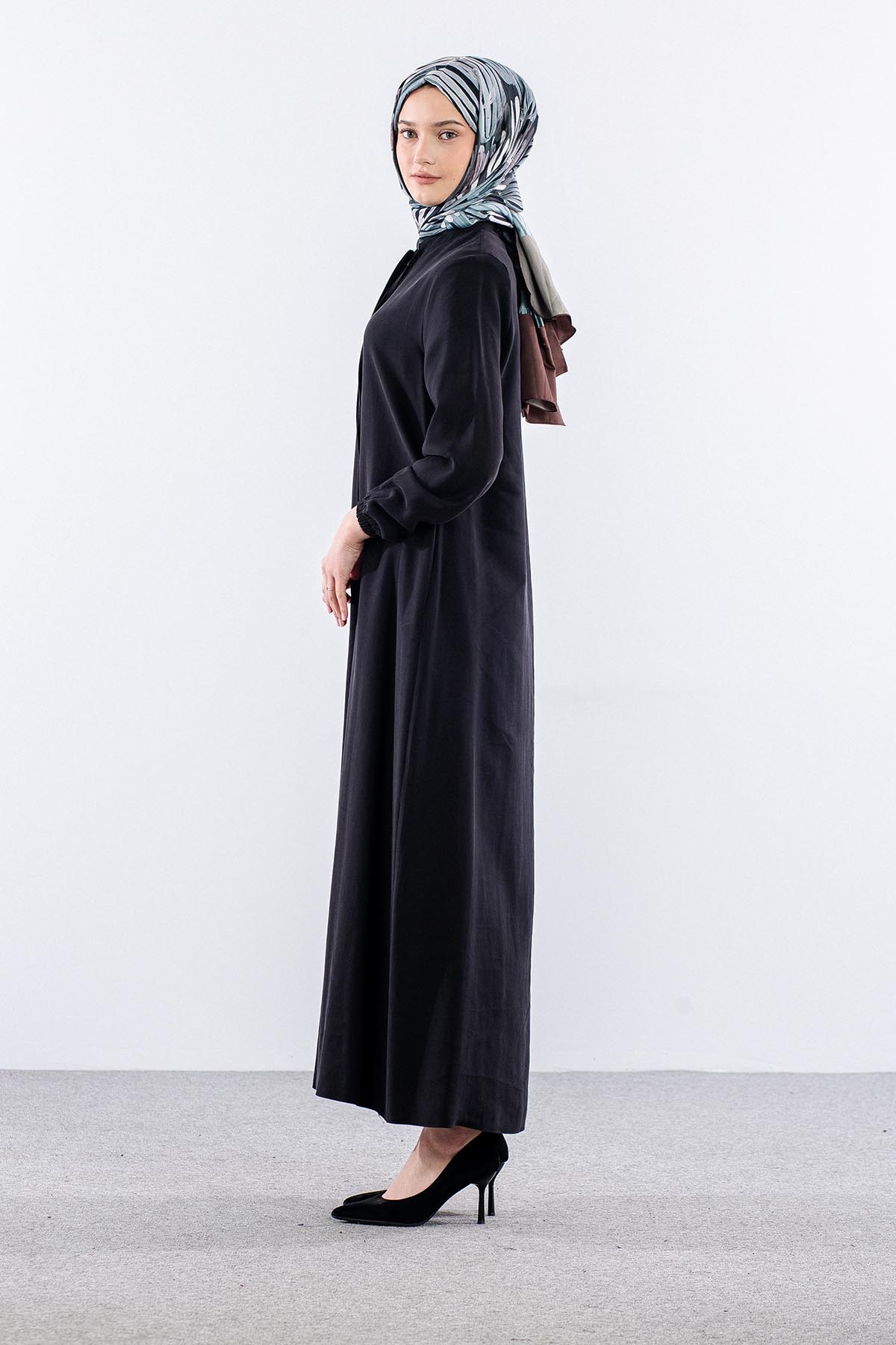 2616 Ferace 42-52 Tencel Duz Ipli - Siyah - 4