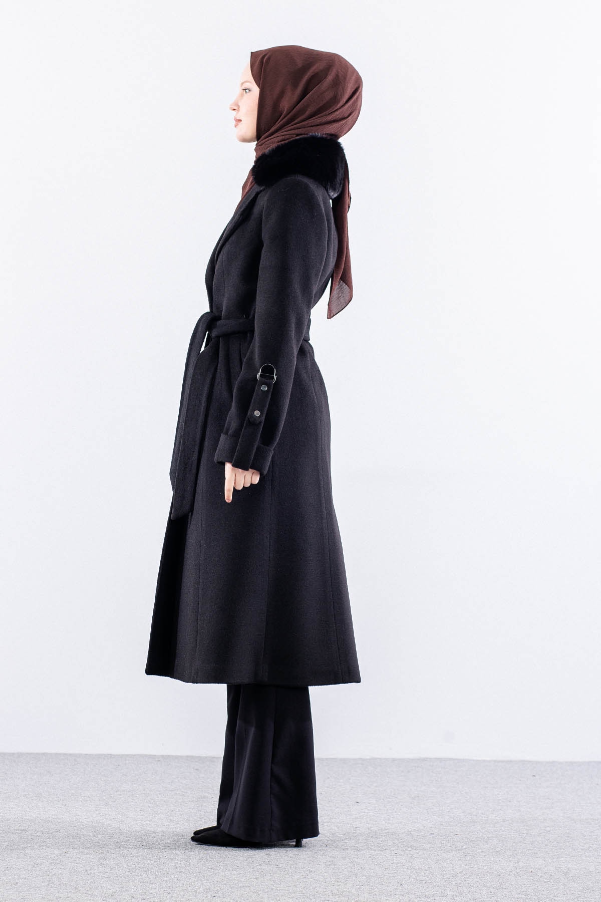 2754 Kaşe Kaban 1-6 Kurklu - Siyah - 4