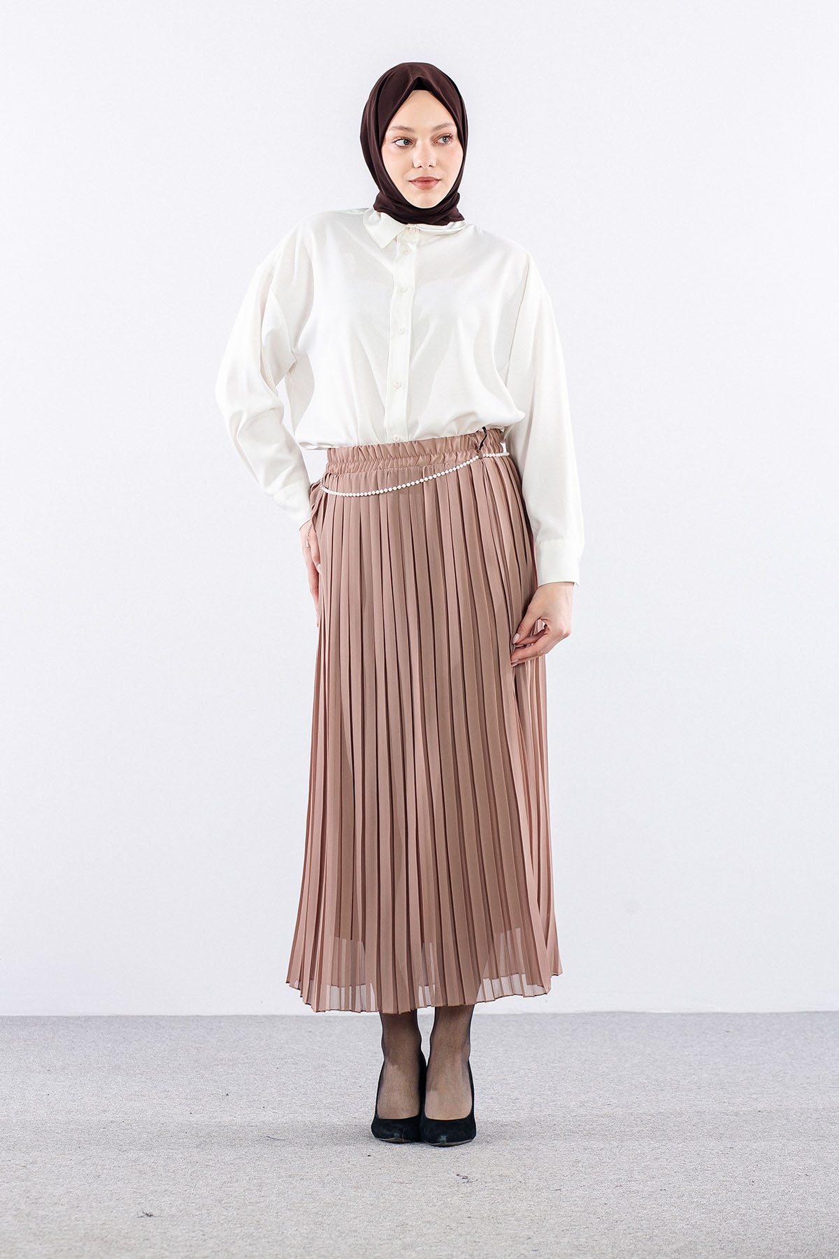 3023 Etek 38-48 Pli̇se Si̇fon - Bej - 1