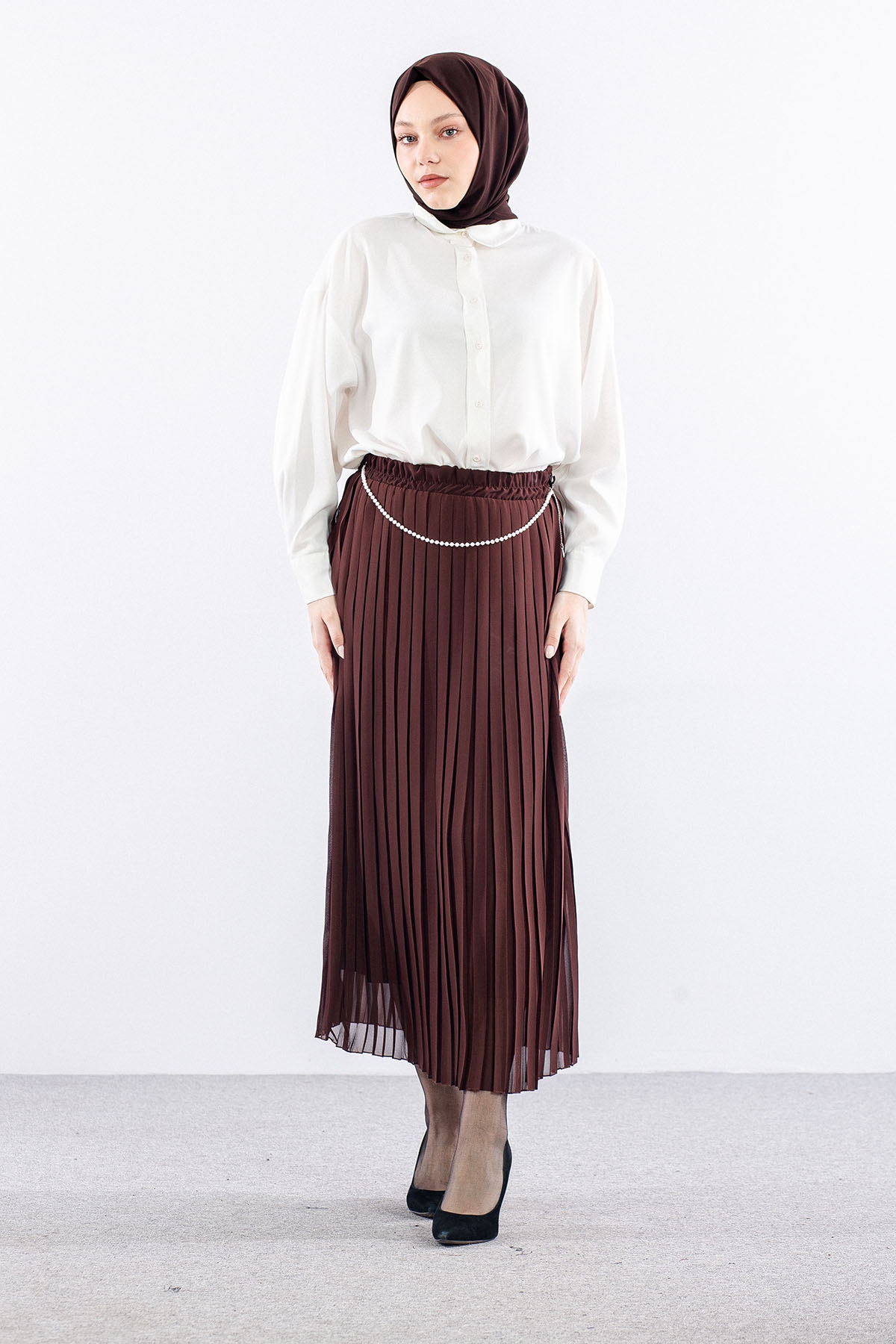 3023 Etek 38-48 Pli̇se Si̇fon - Kahve - 1