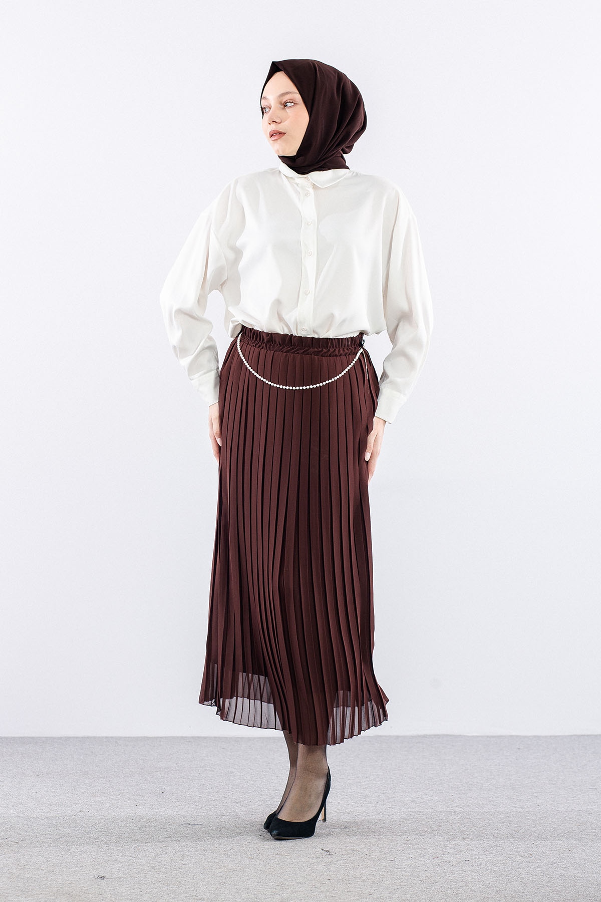 3023 Etek 38-48 Pli̇se Si̇fon - Kahve - 2