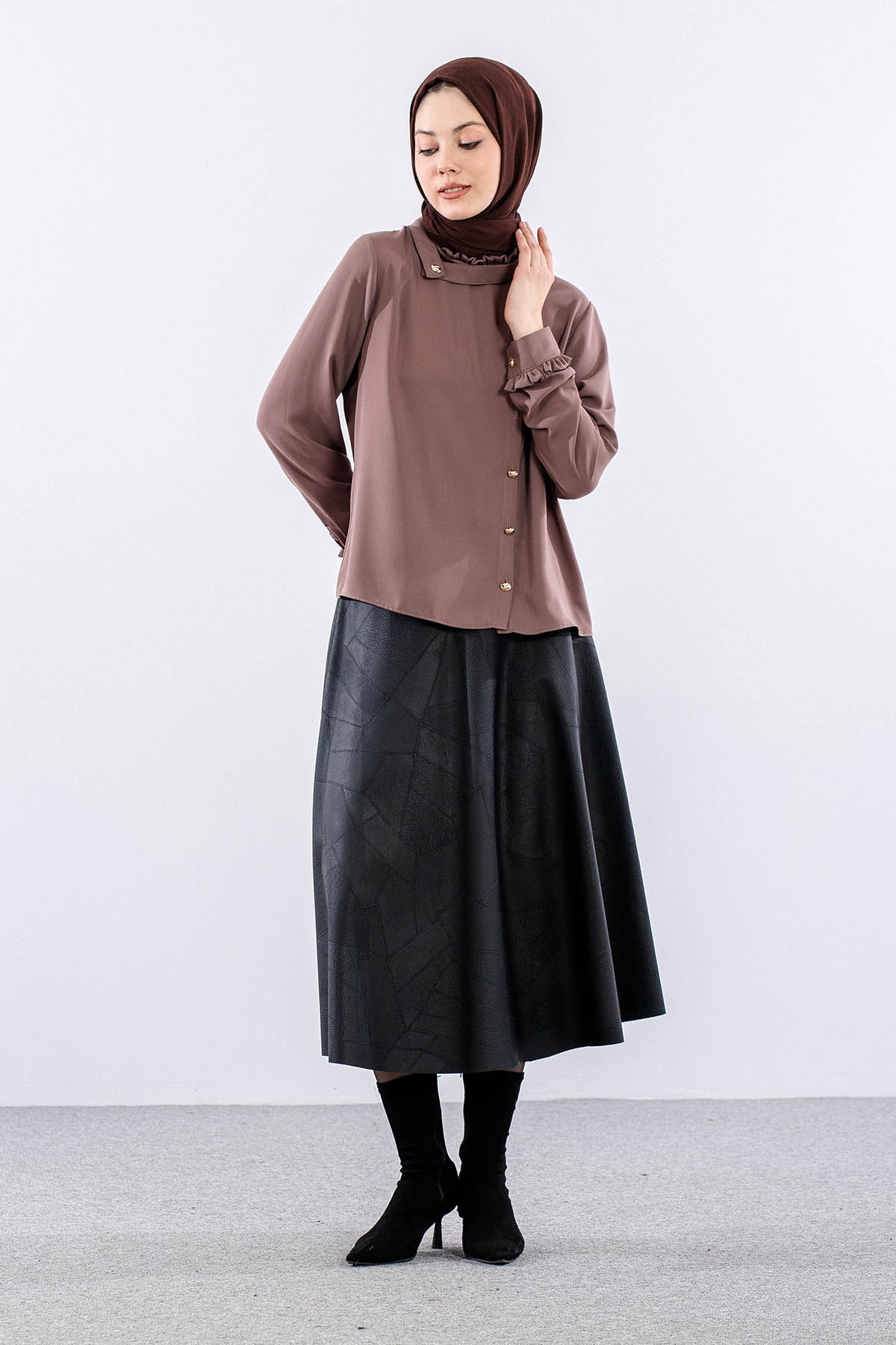 3078 Gömlek 40-48 - Kahve - 2