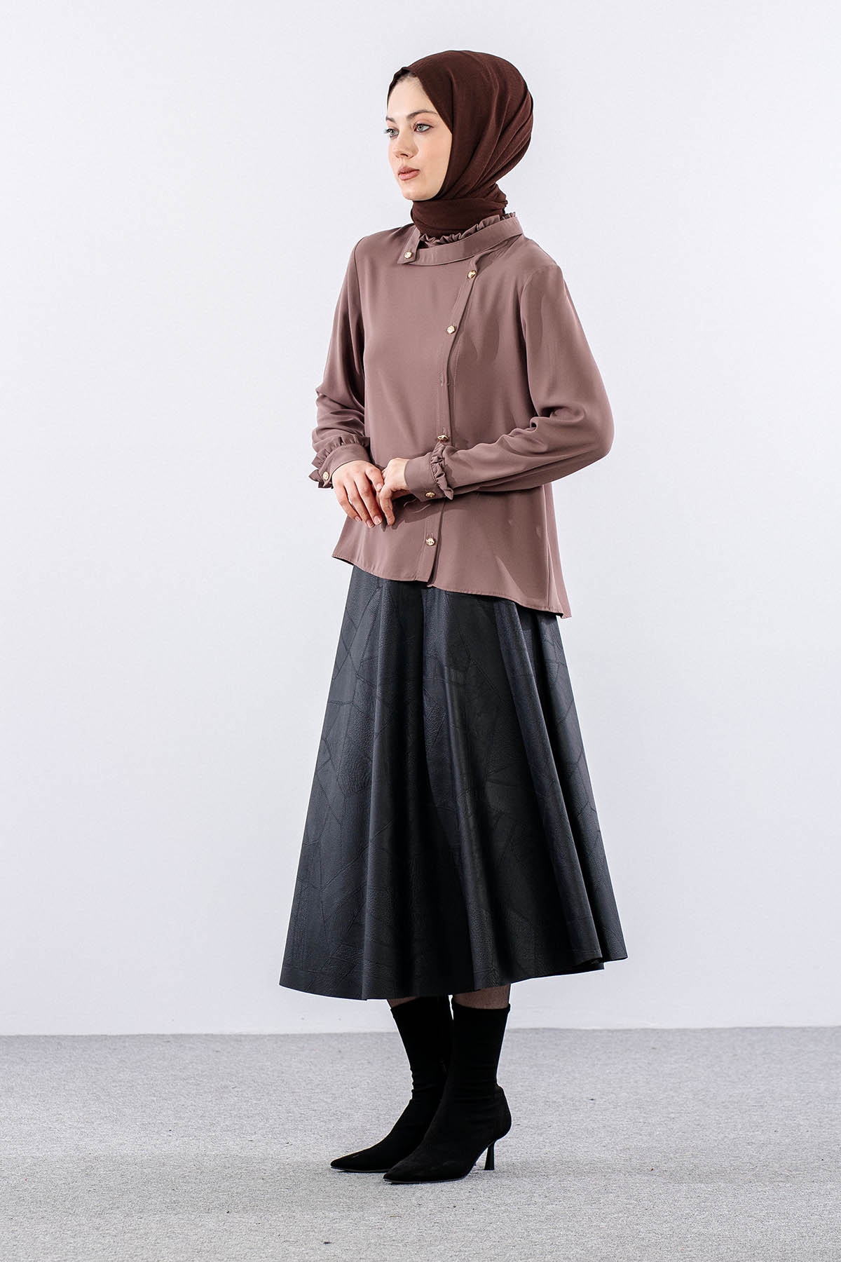 3078 Gömlek 40-48 - Kahve - 3