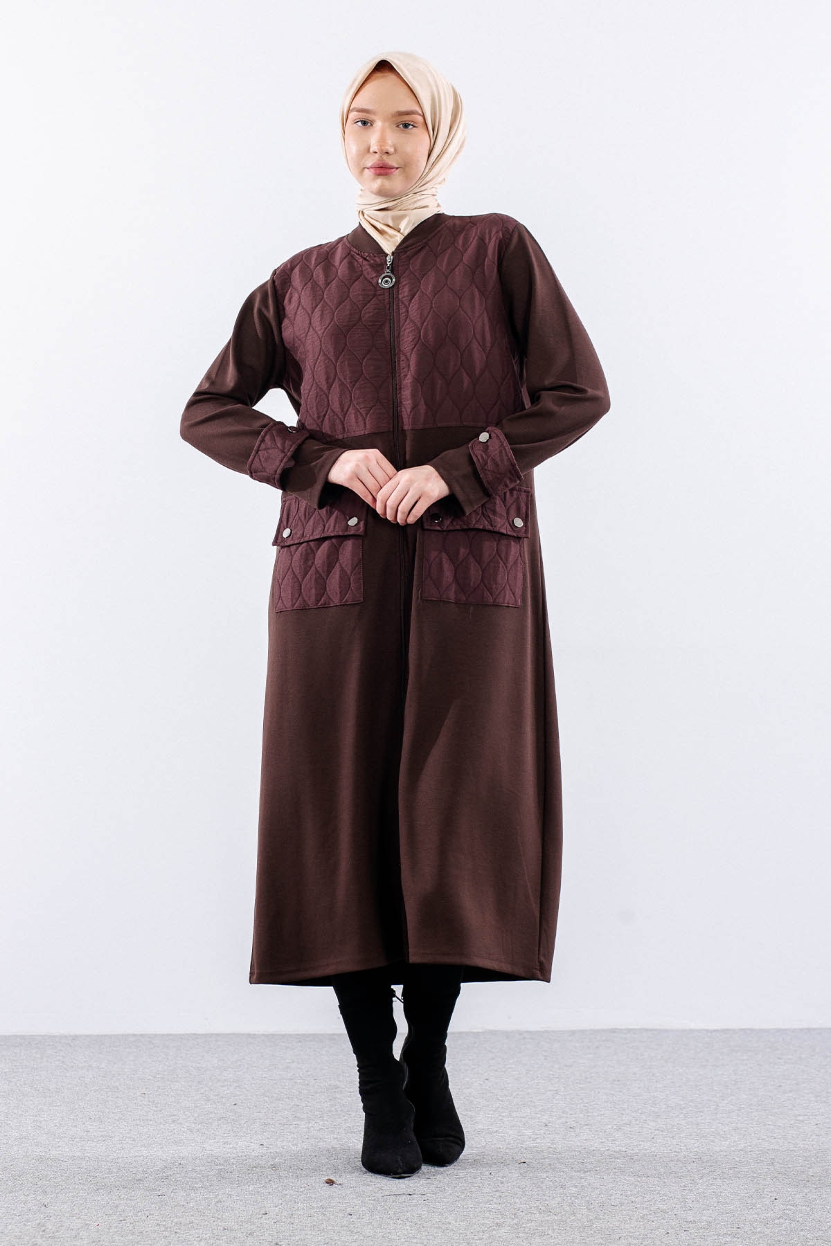 308 Spor Kap 40-50 Kapitone Fermuar - Kahve - 2