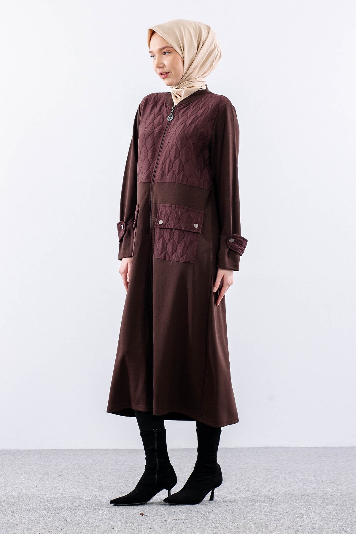 308 Spor Kap 40-50 Kapitone Fermuar - Kahve - 3