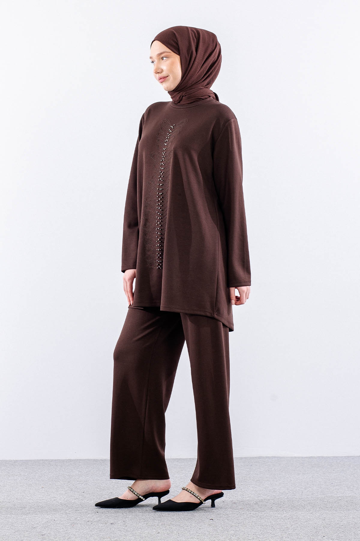 312 Takim 40-46 Boncuk Nakis Detayli - Kahve - 4