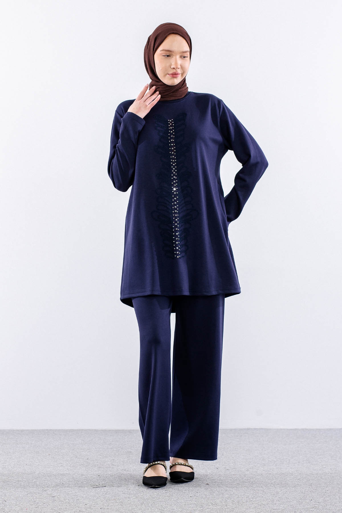312 Takim 40-46 Boncuk Nakis Detayli - Lacivert - 2