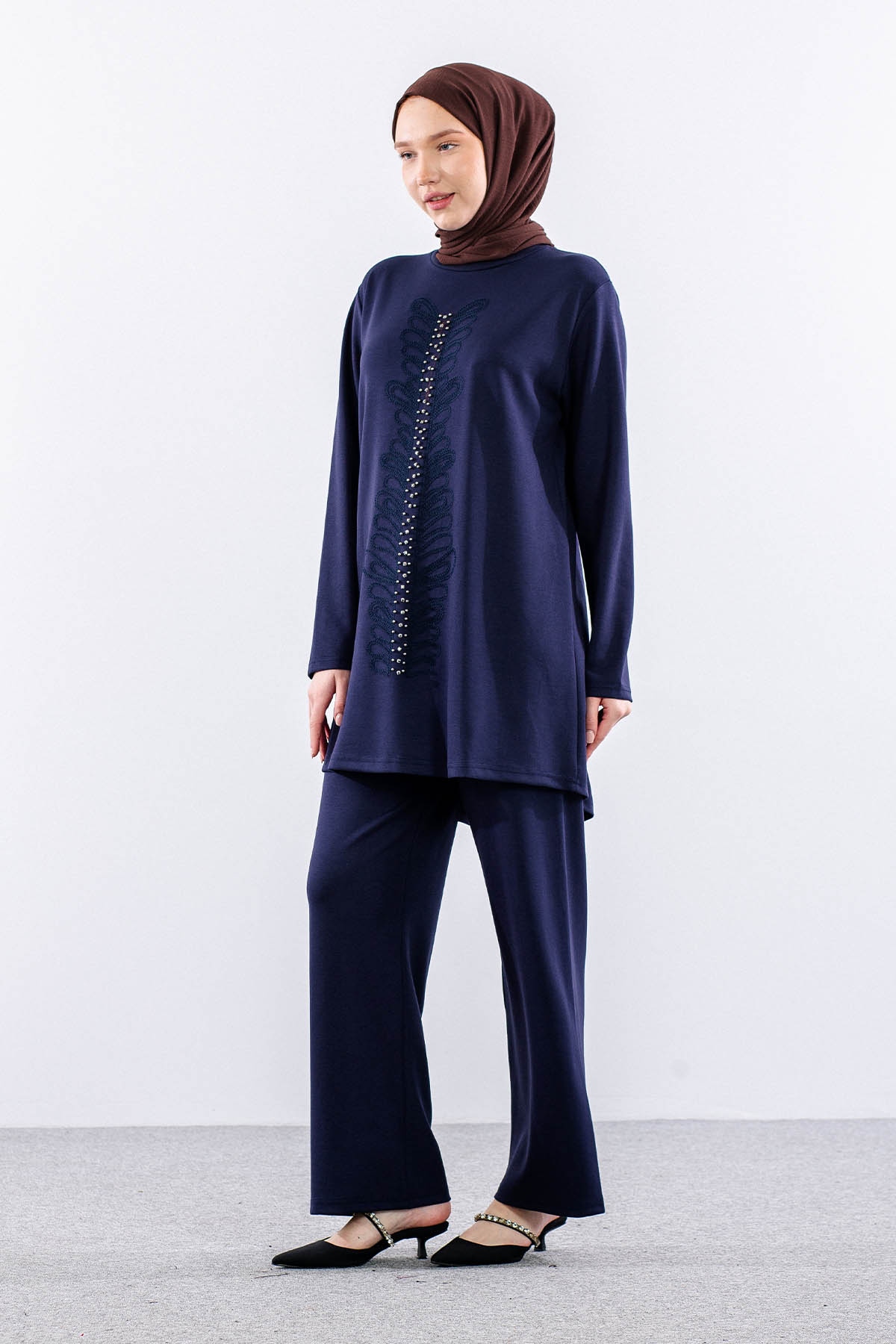 312 Takim 40-46 Boncuk Nakis Detayli - Lacivert - 3