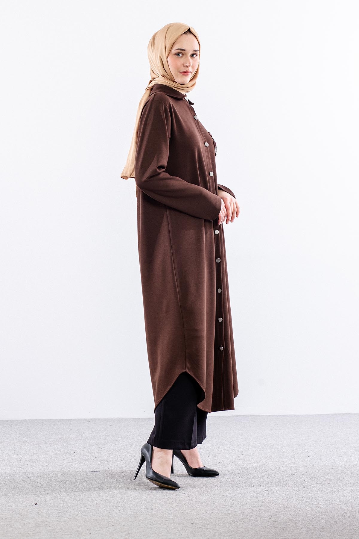 329 Tunik 38-48 Cicek Tas Isleme - Kahve - 4