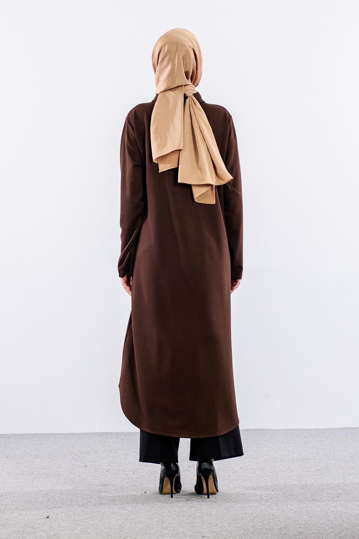 329 Tunik 38-48 Cicek Tas Isleme - Kahve - 5