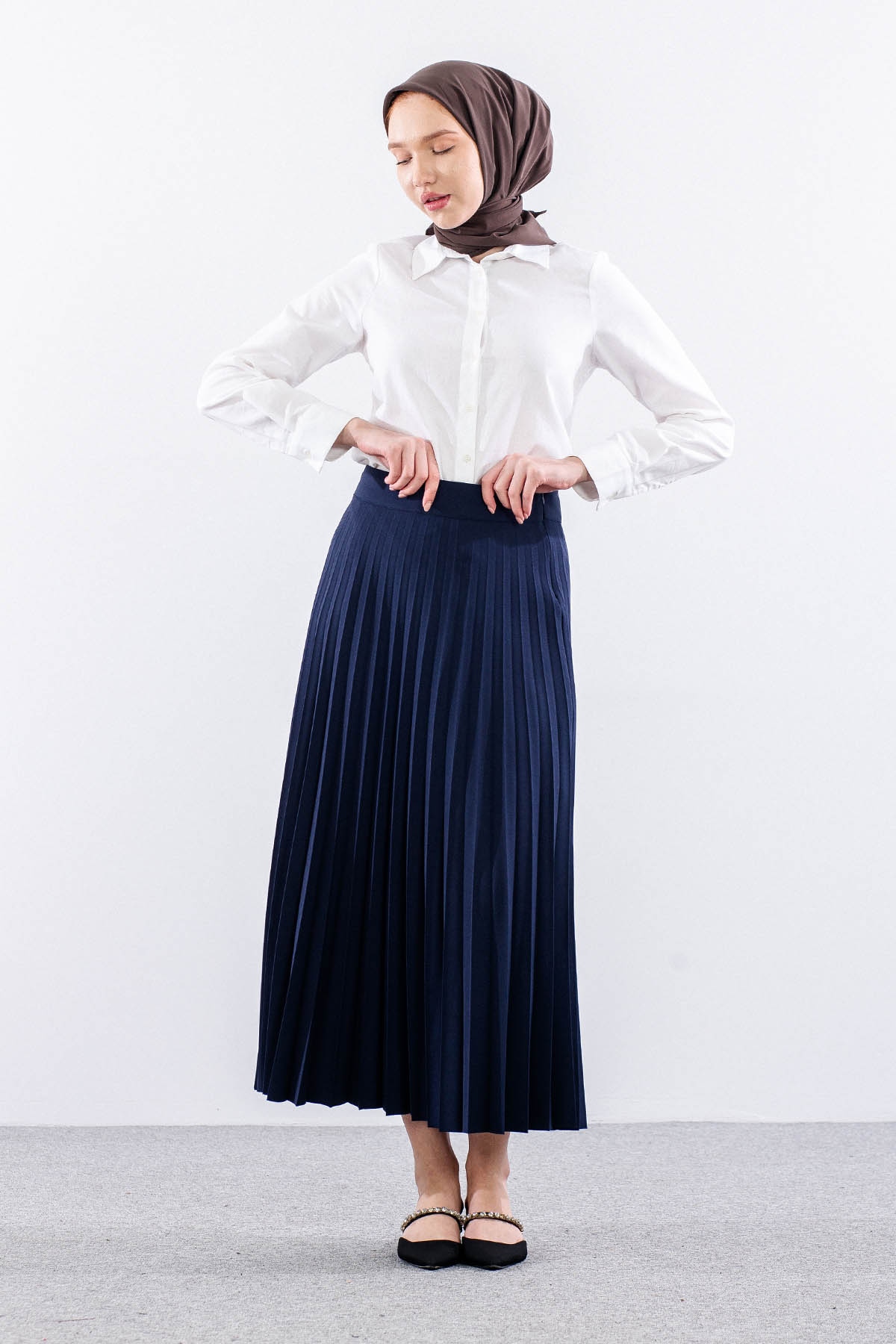 3322 Etek 38-48 Plise Detay - Lacivert - 1