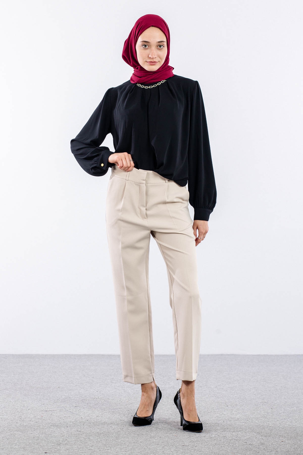 3346 Pantolon 38-48 - Bej - 2