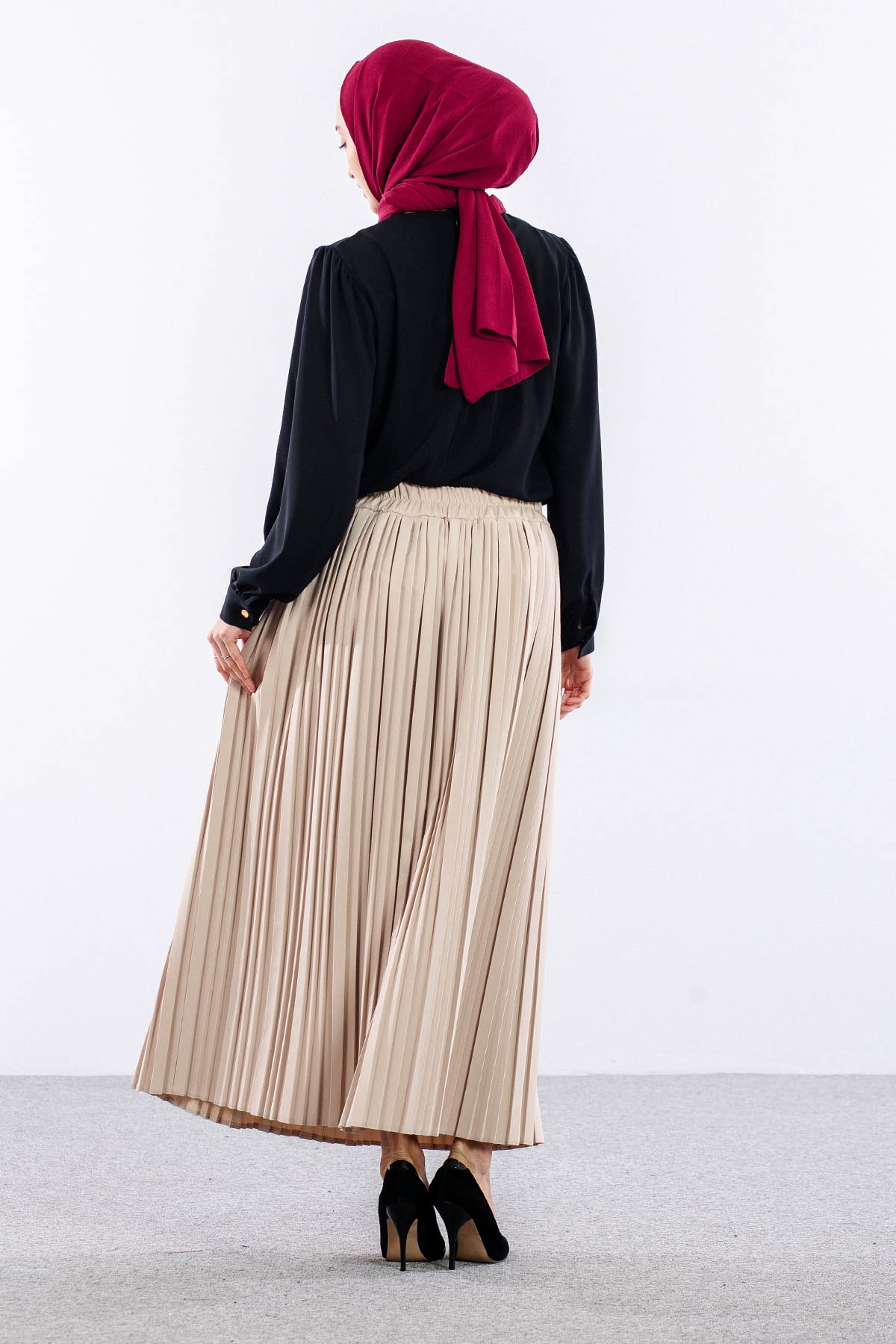 3347 Etek 1-2-3 Plise Detay - Bej - 4