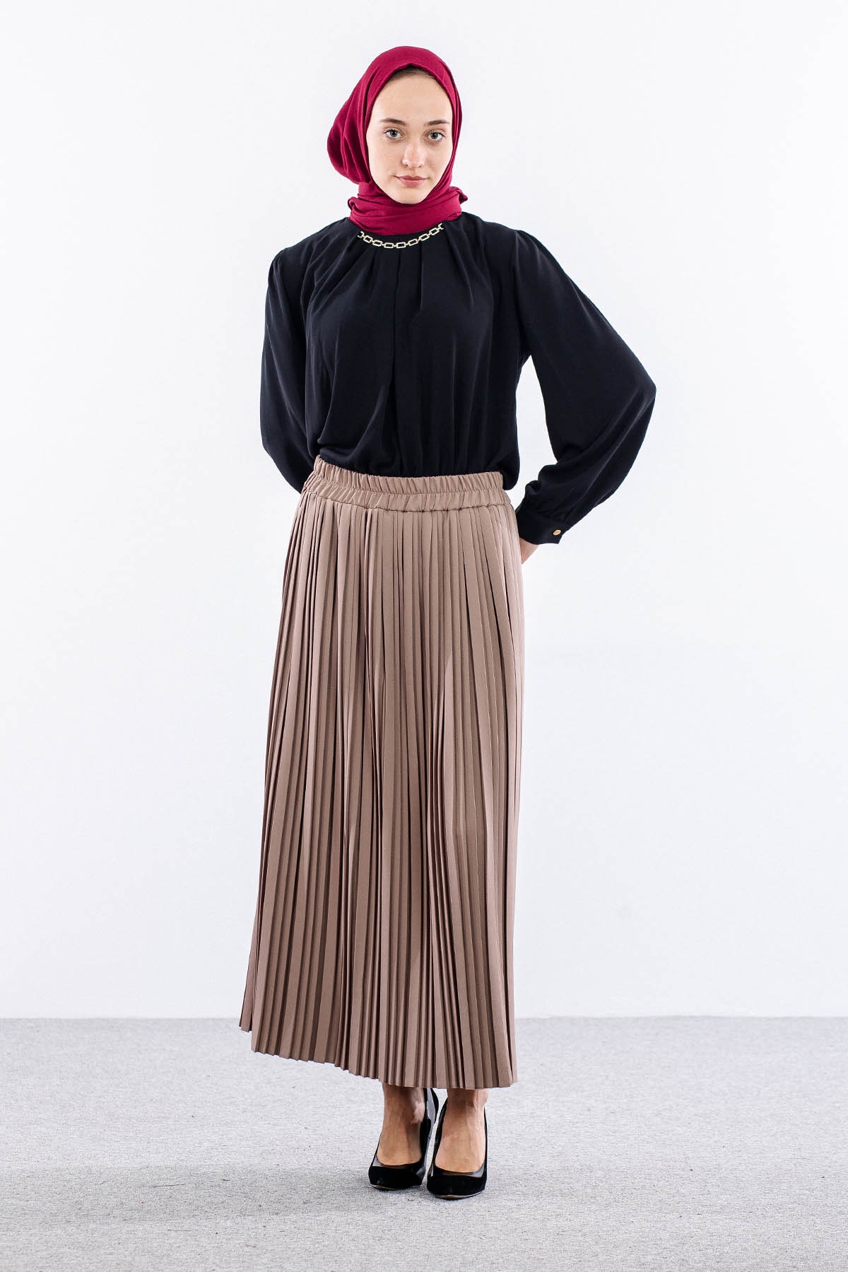 3347 Etek 1-2-3 Plise Detay - Vizon - 1