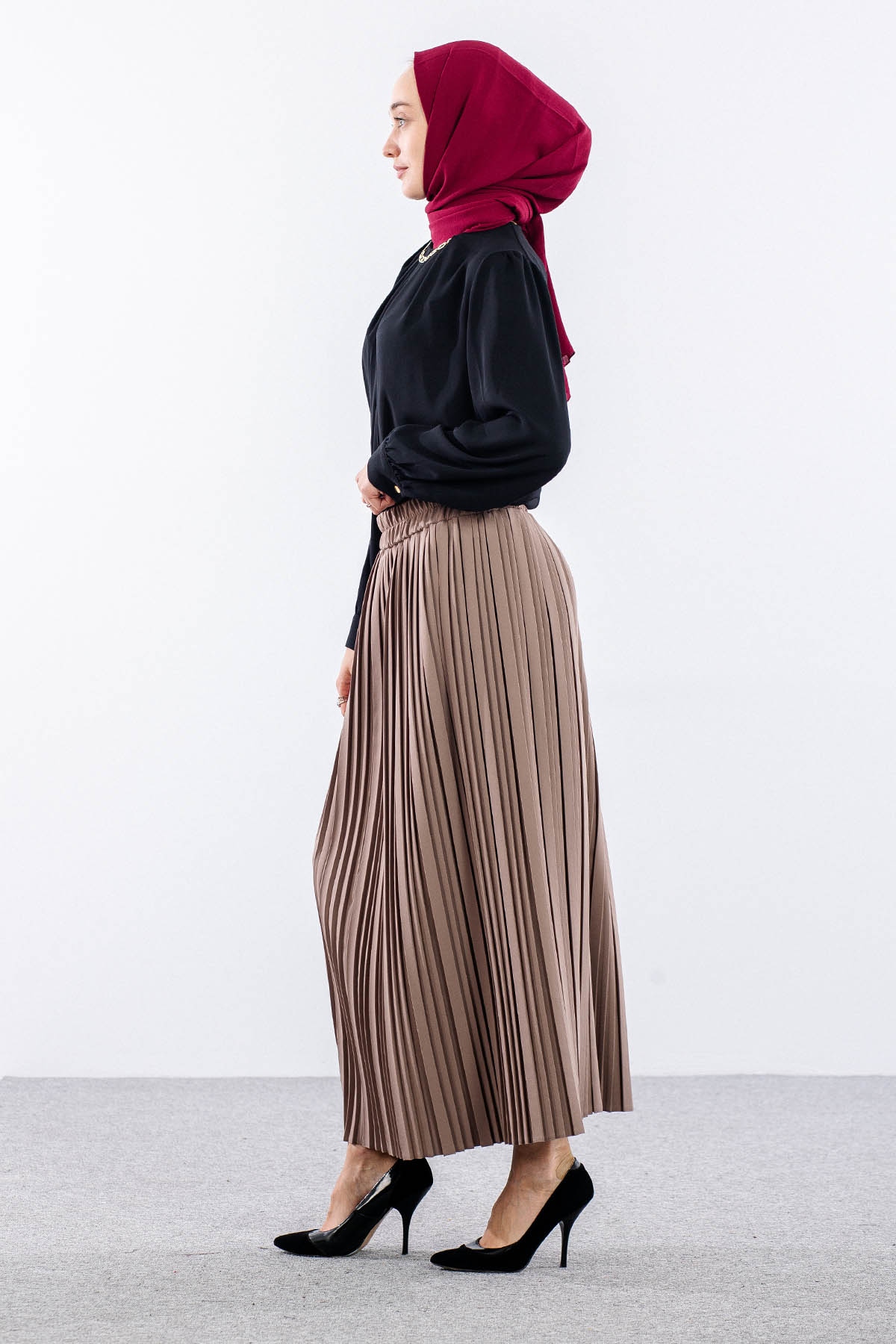 3347 Etek 1-2-3 Plise Detay - Vizon - 3