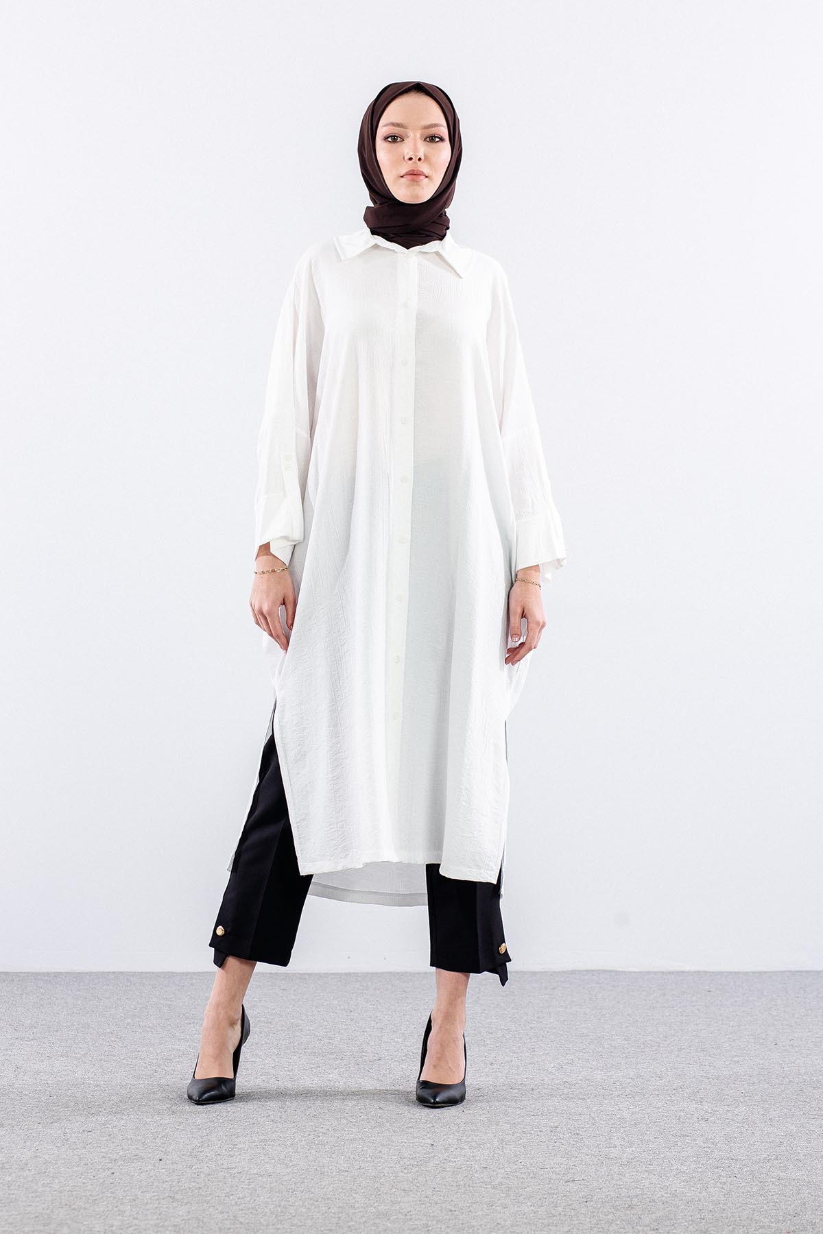 34296 Tunik Tek Oversize - Ekru - 1