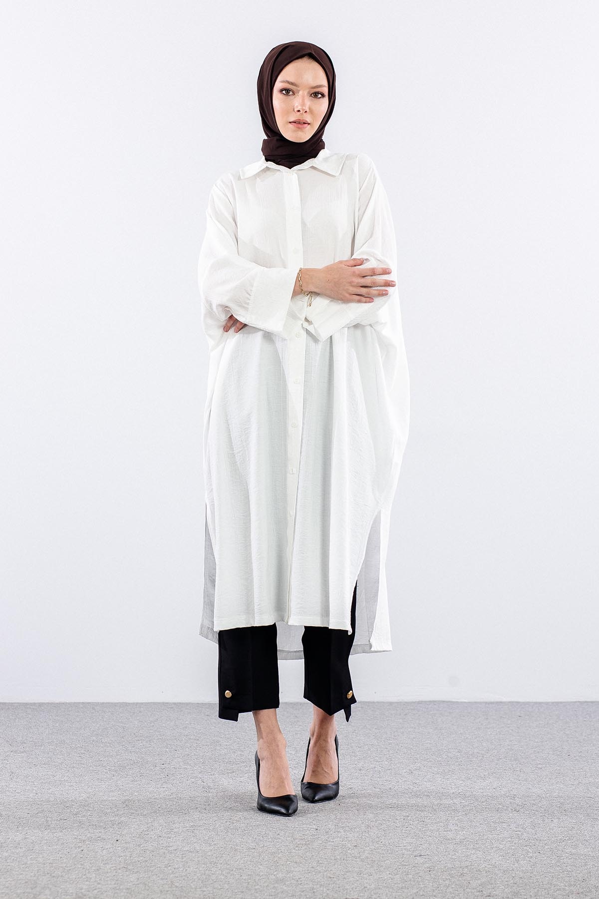 34296 Tunik Tek Oversize - Ekru - 2
