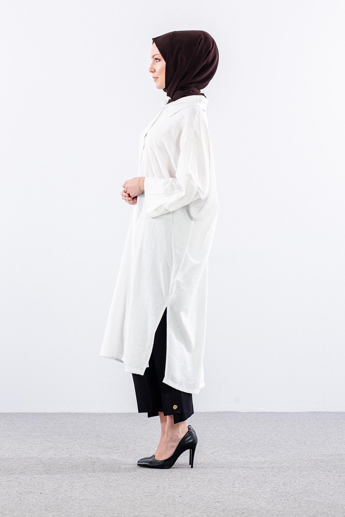 34296 Tunik Tek Oversize - Ekru - 3