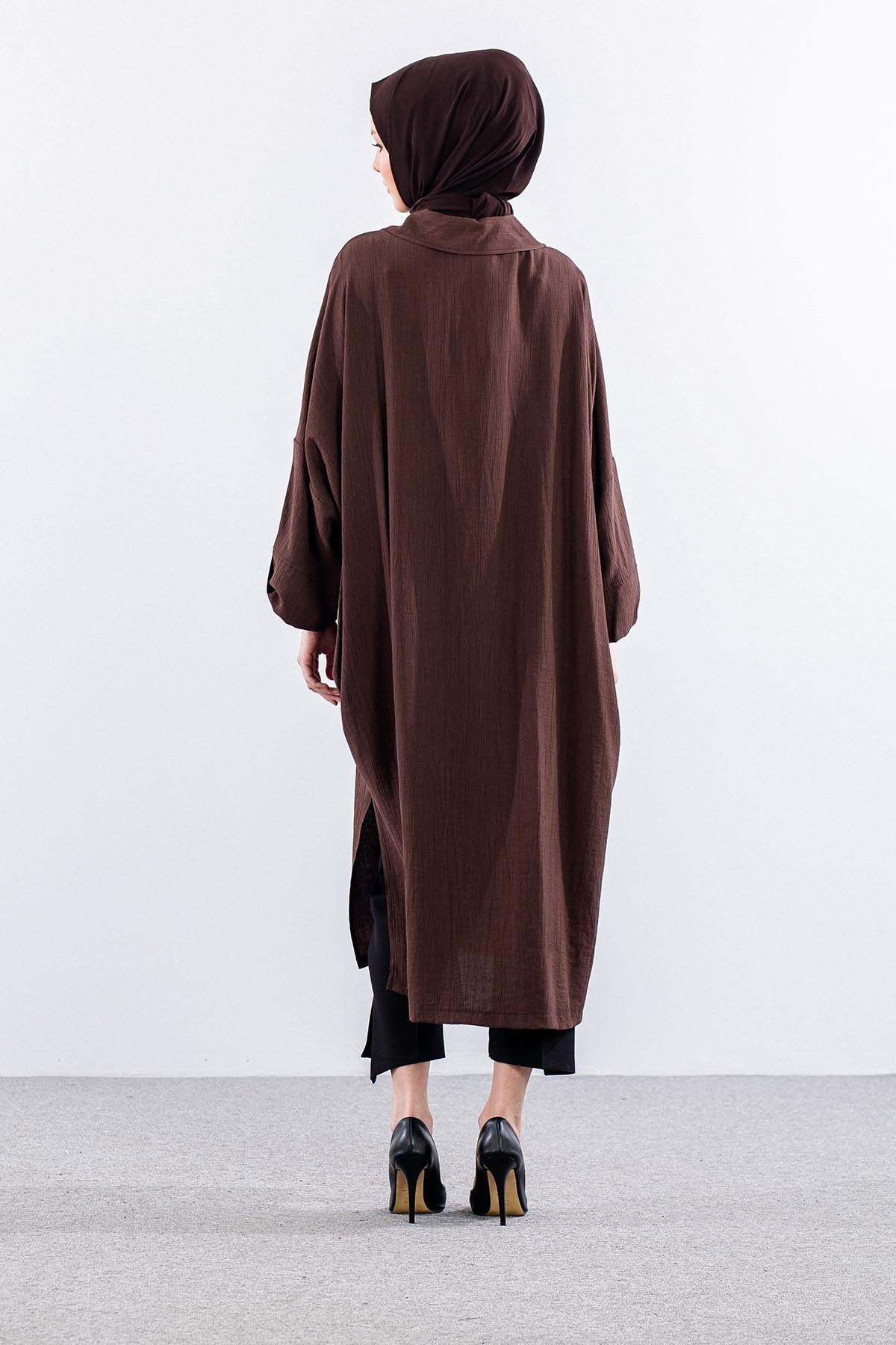 34296 Tunik Tek Oversize - Kahve - 4