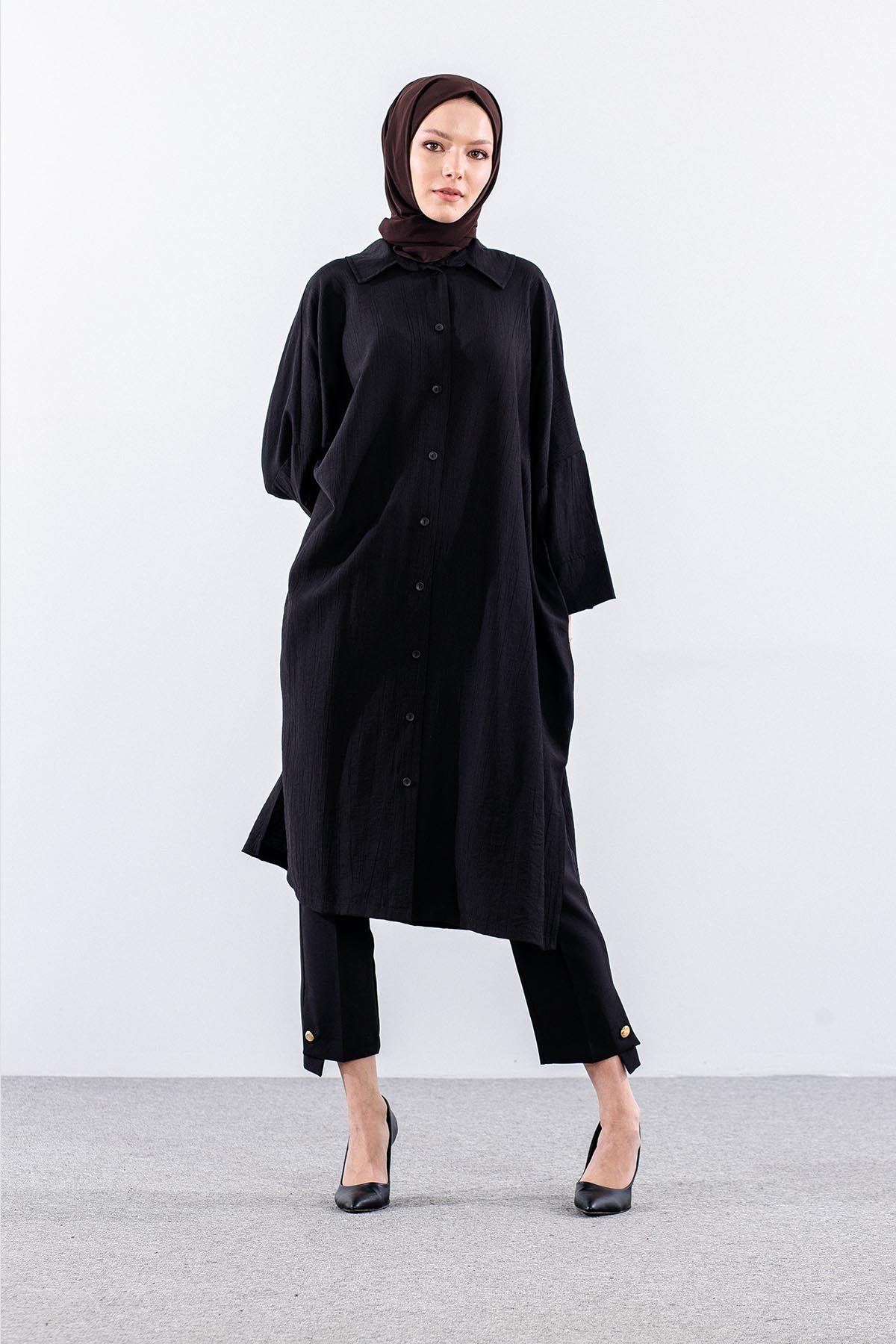 34296 Tunik Tek Oversize - Siyah - 2