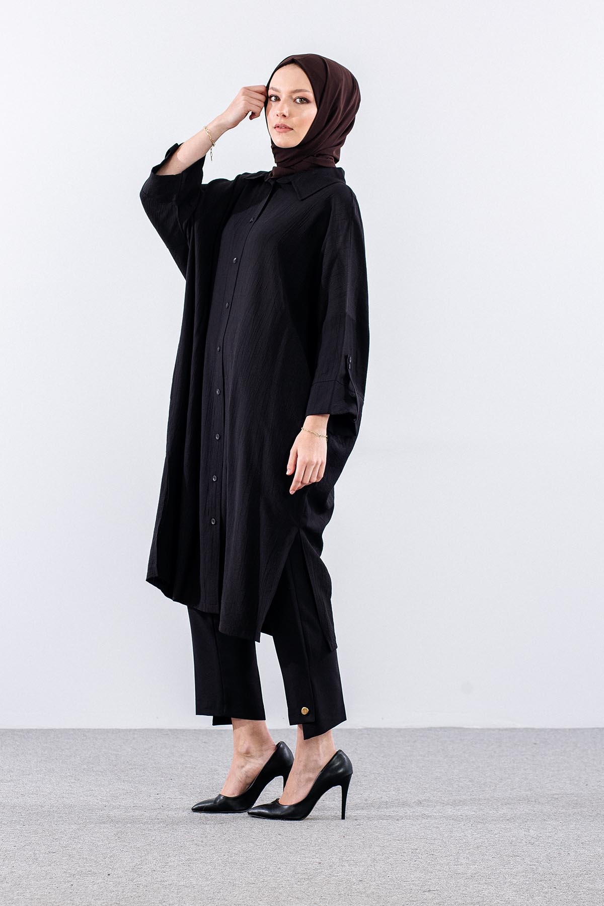 34296 Tunik Tek Oversize - Siyah - 3