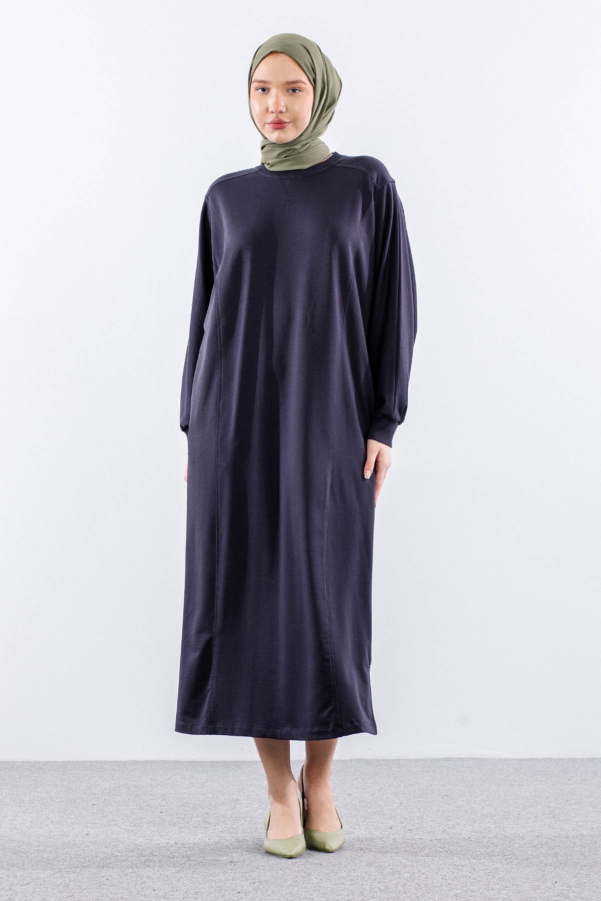 35335 Elbise Tek Yarasa Kol - Antrasit - 2