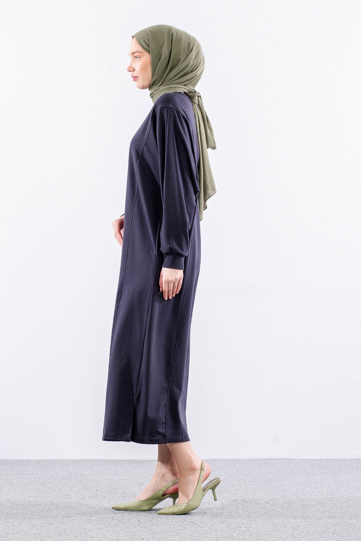 35335 Elbise Tek Yarasa Kol - Antrasit - 4