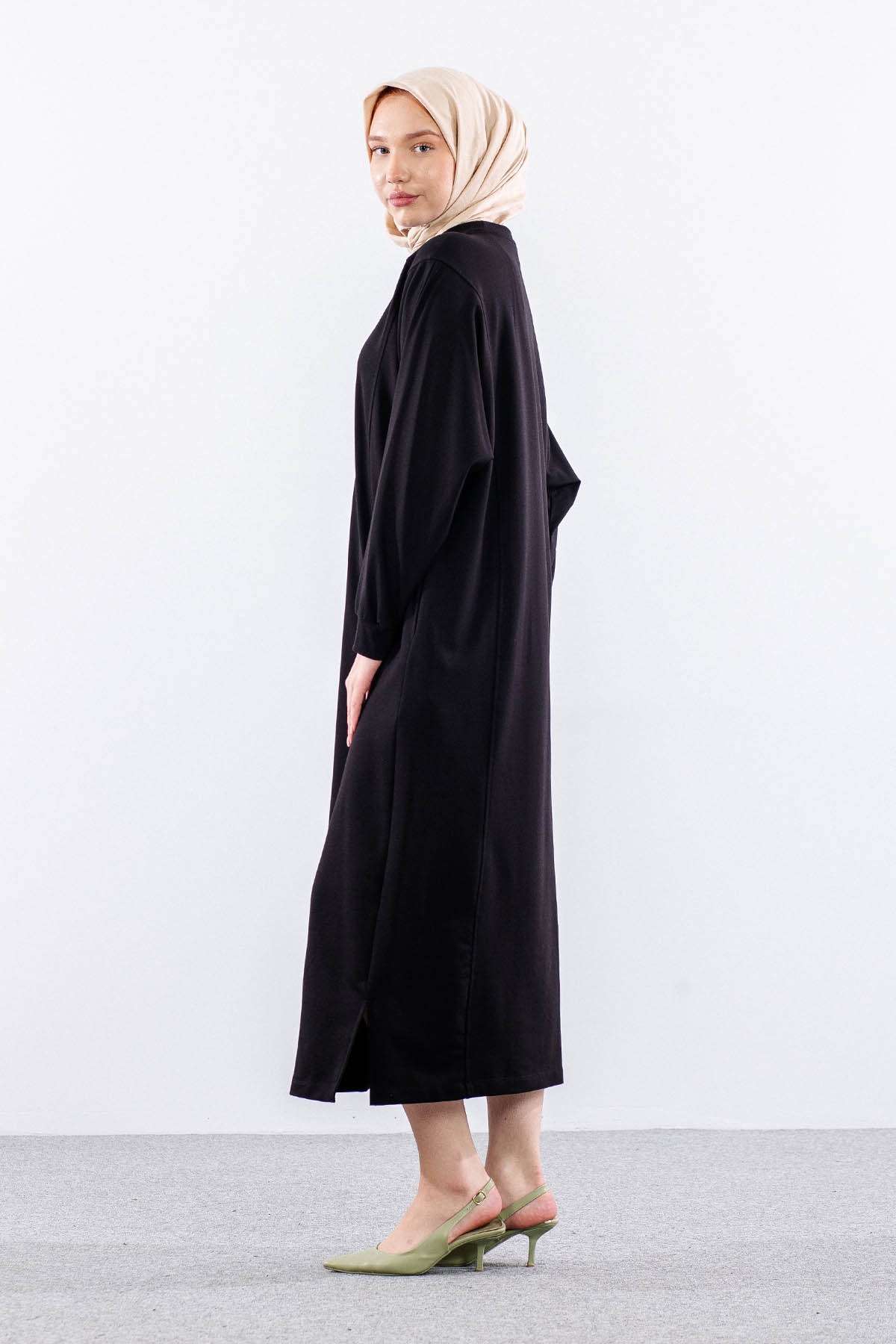 35335 Elbise Tek Yarasa Kol - Siyah - 4