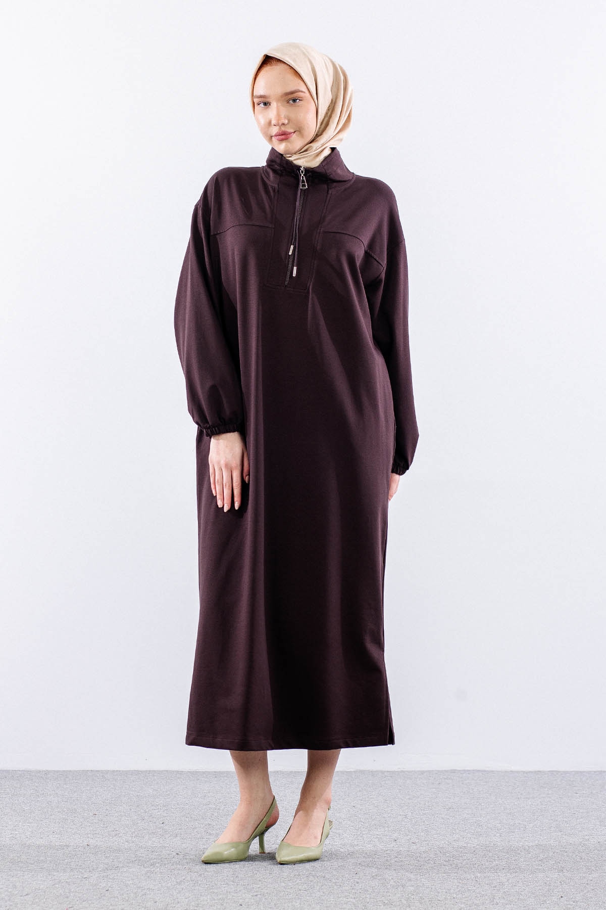 35742 Elbise Tek Keşık Detay - Kahve - 2