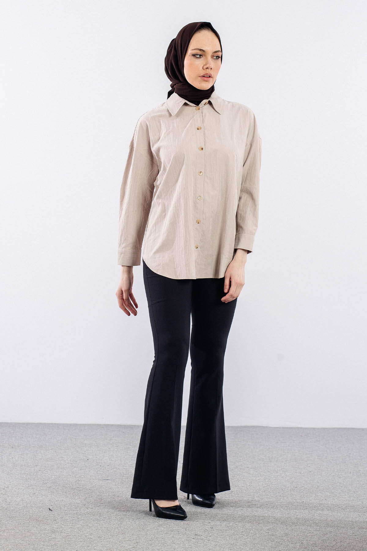 36221 Gömlek Tek Burumcuk - Bej - 1