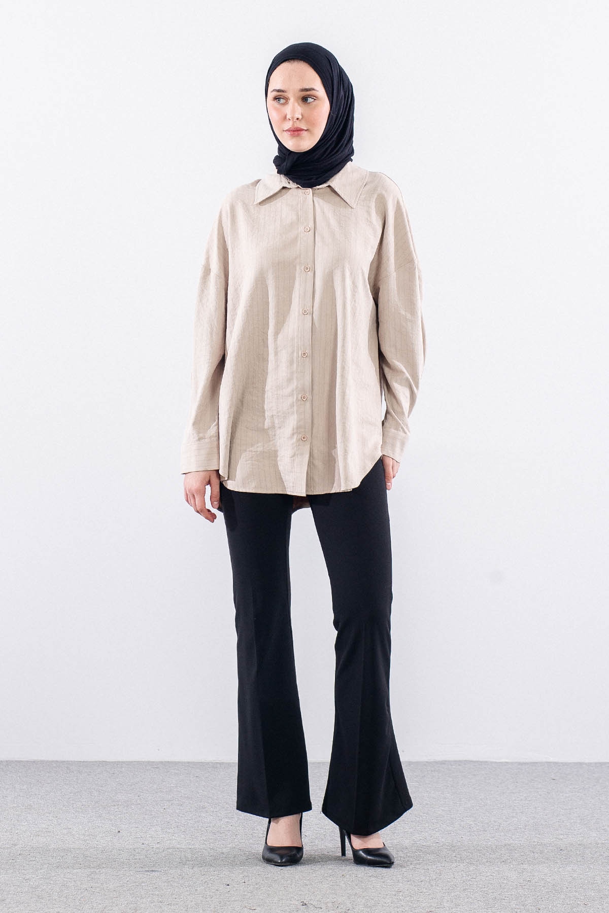 36222 Gömlek Tek Cizgili - Bej - 2