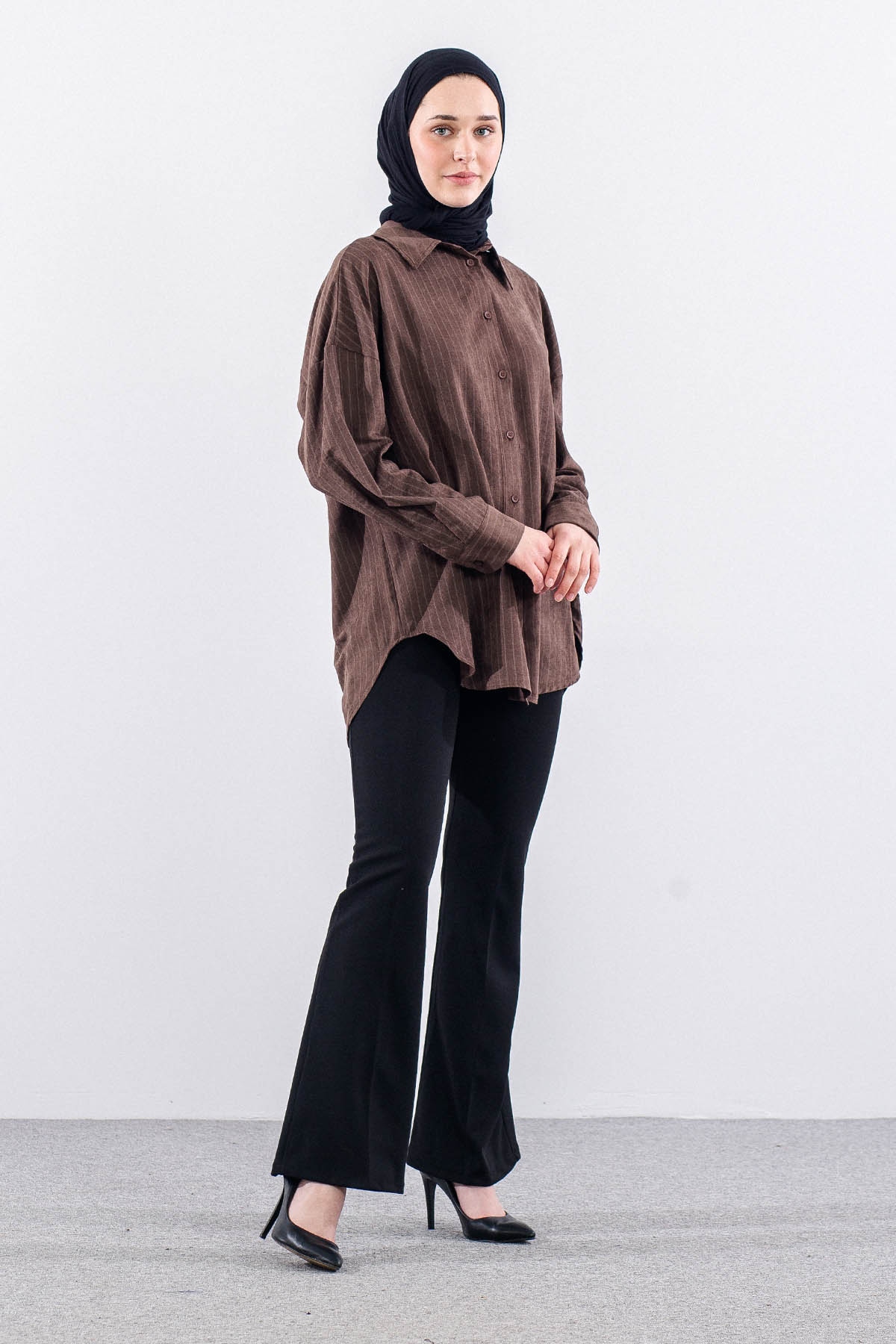 36222 Gömlek Tek Cizgili - Kahve - 3