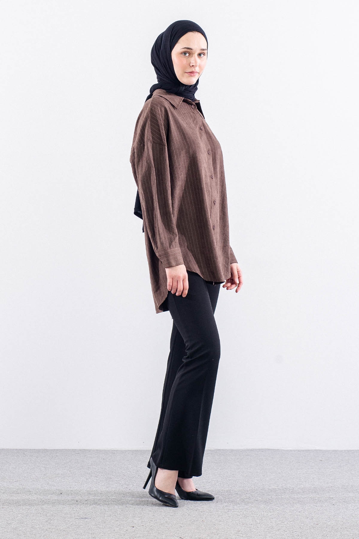 36222 Gömlek Tek Cizgili - Kahve - 4