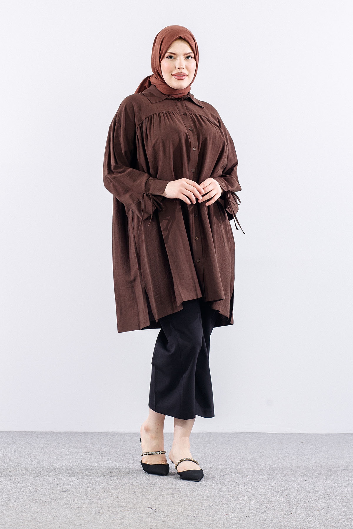 36506  Tunik Tek Kolu Pi̇leli̇ - Kahve - 1