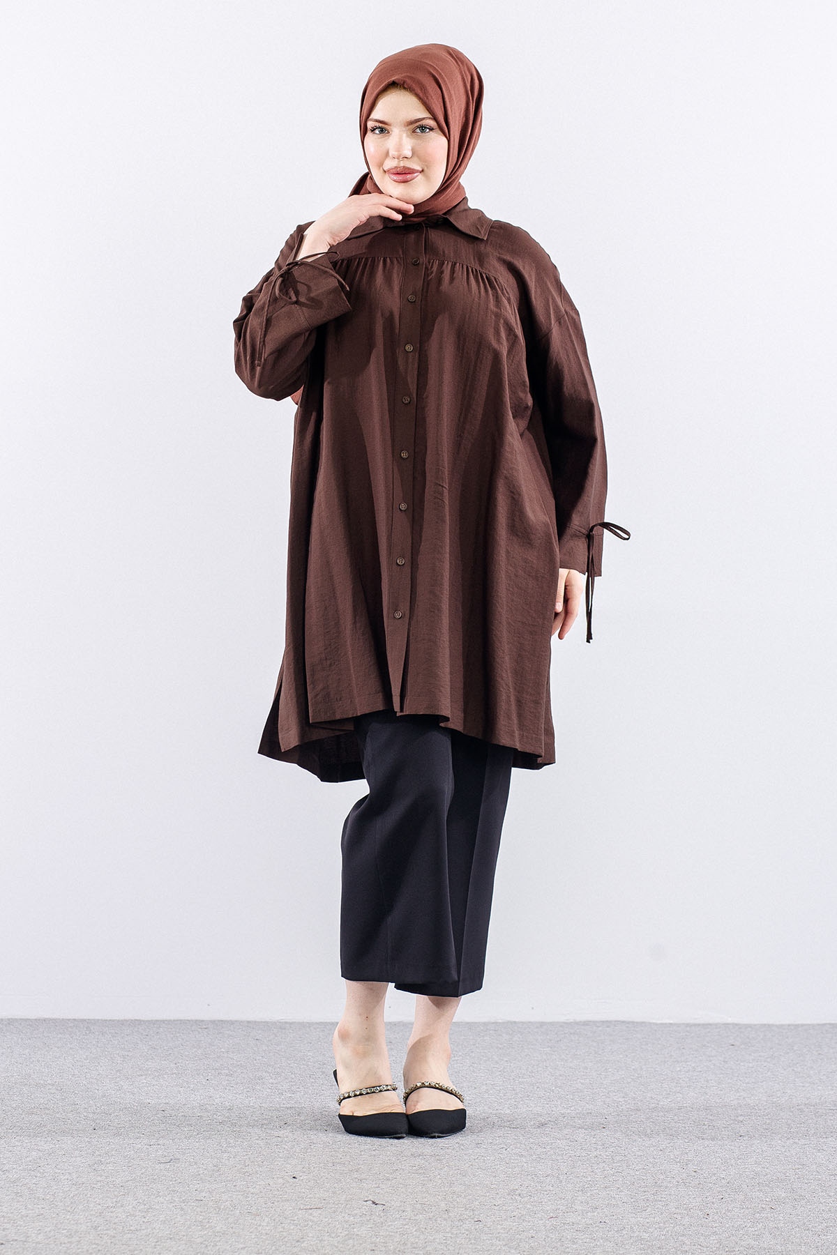 36506  Tunik Tek Kolu Pi̇leli̇ - Kahve - 2