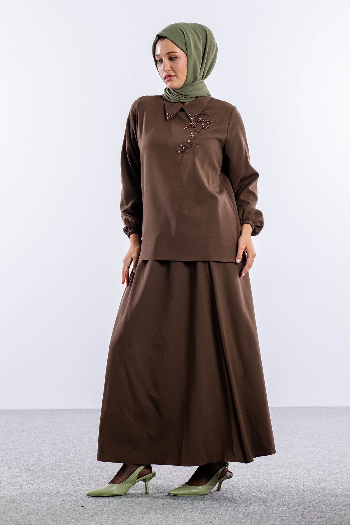 3655 E.takim 42-50  Yaka Tas Isli - Kahve - 3