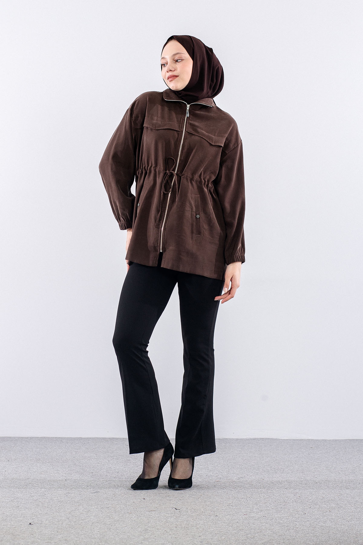 36624 Fermuarli Kap Tek - Kahve - 1