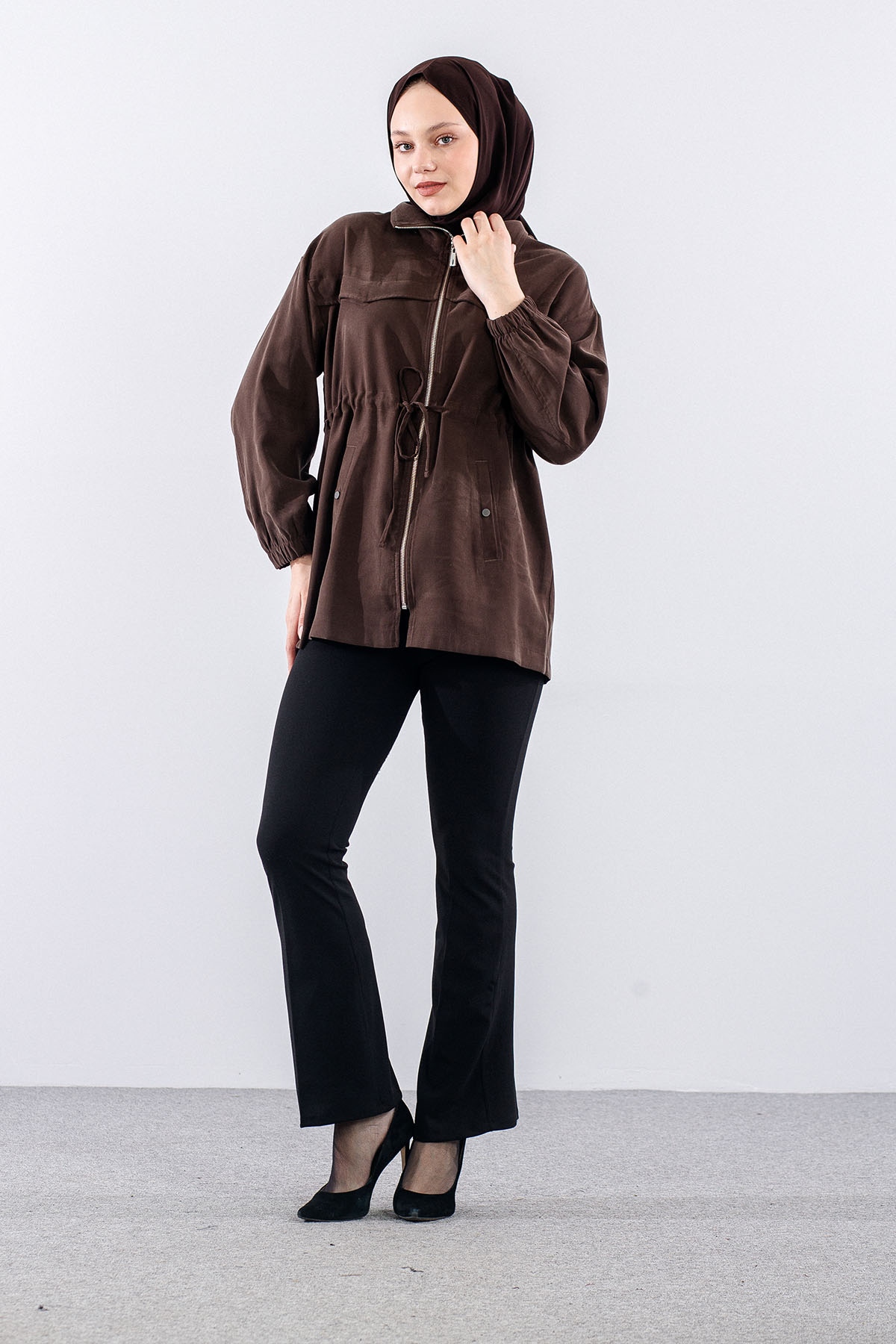 36624 Fermuarli Kap Tek - Kahve - 2