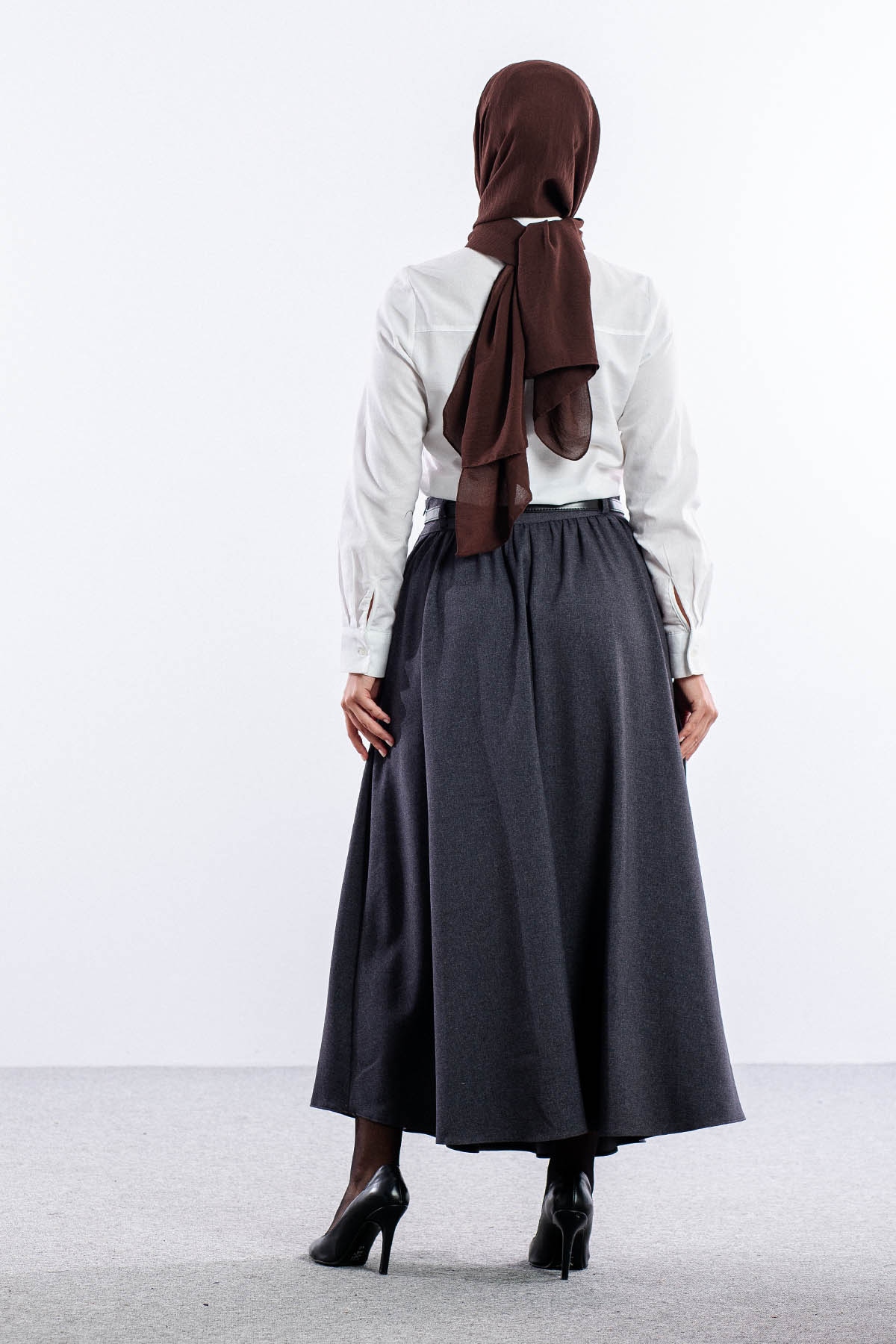 3672 Etek 38-48 Kis Kumas - Gri - 4