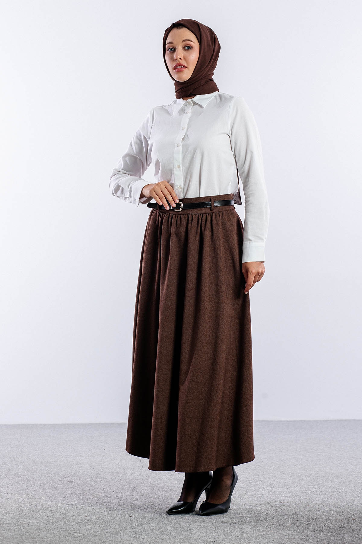 3672 Etek 38-48 Kis Kumas - Kahve - 1