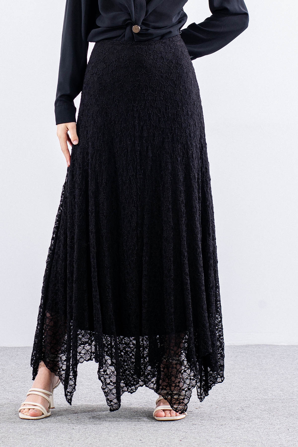 37227 Etek S-m-l-xl Dantel Detay - Siyah - 1