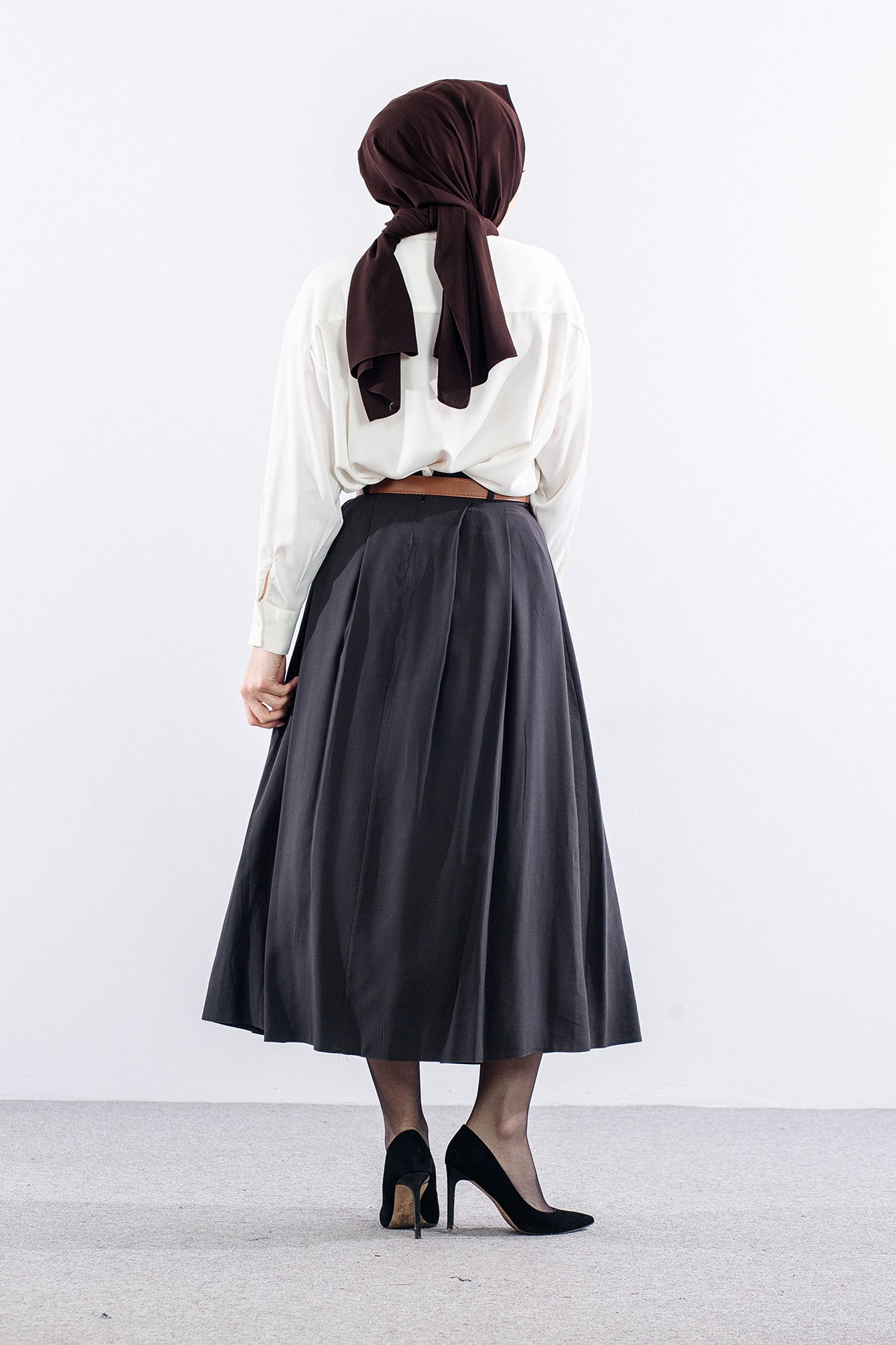 3734 Kloş Etek 38-46 Kemerli̇ - Gri - 5