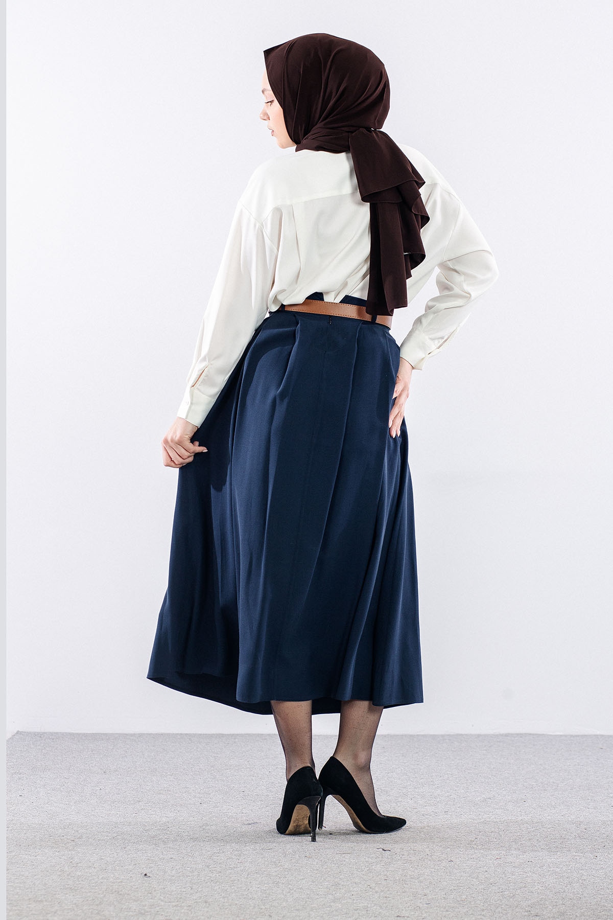 3734 Kloş Etek 38-46 Kemerli̇ - Lacivert - 4