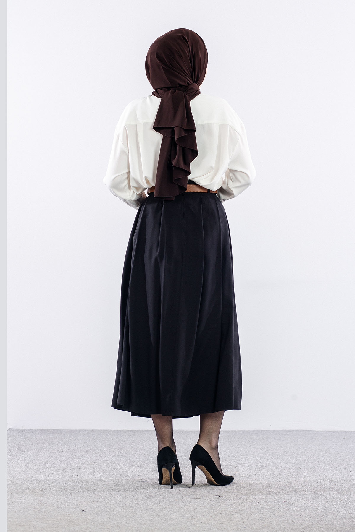 3734 Kloş Etek 38-46 Kemerli̇ - Siyah - 5