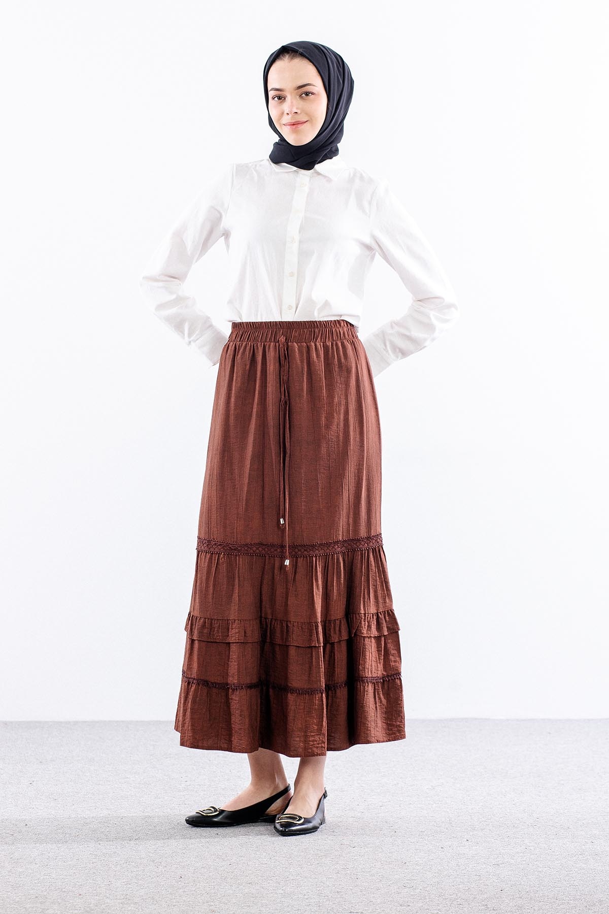 3749 Etek 38-48 Etekucu Firfir Katli - Kahve - 1