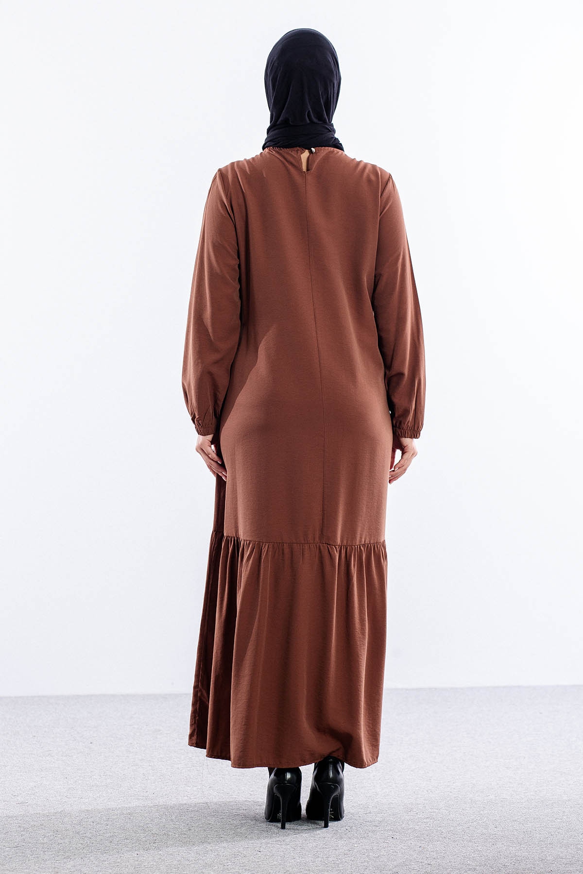 4011 Elbise 42-50 Kusgozu - Kahve - 5