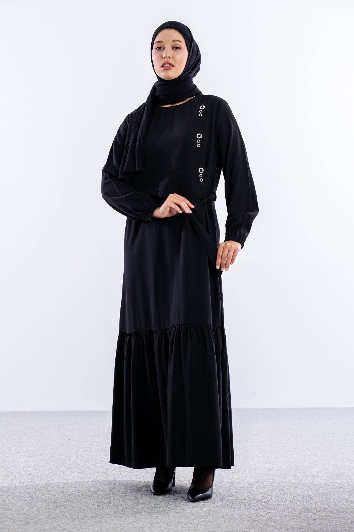 4011 Elbise 42-50 Kusgozu - Siyah - 1